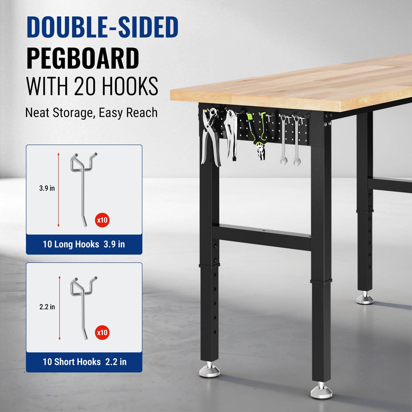 WORKPRO 96" Adjustable Workbench, Power Outlet & Pegboard, 4000LBS Capacity