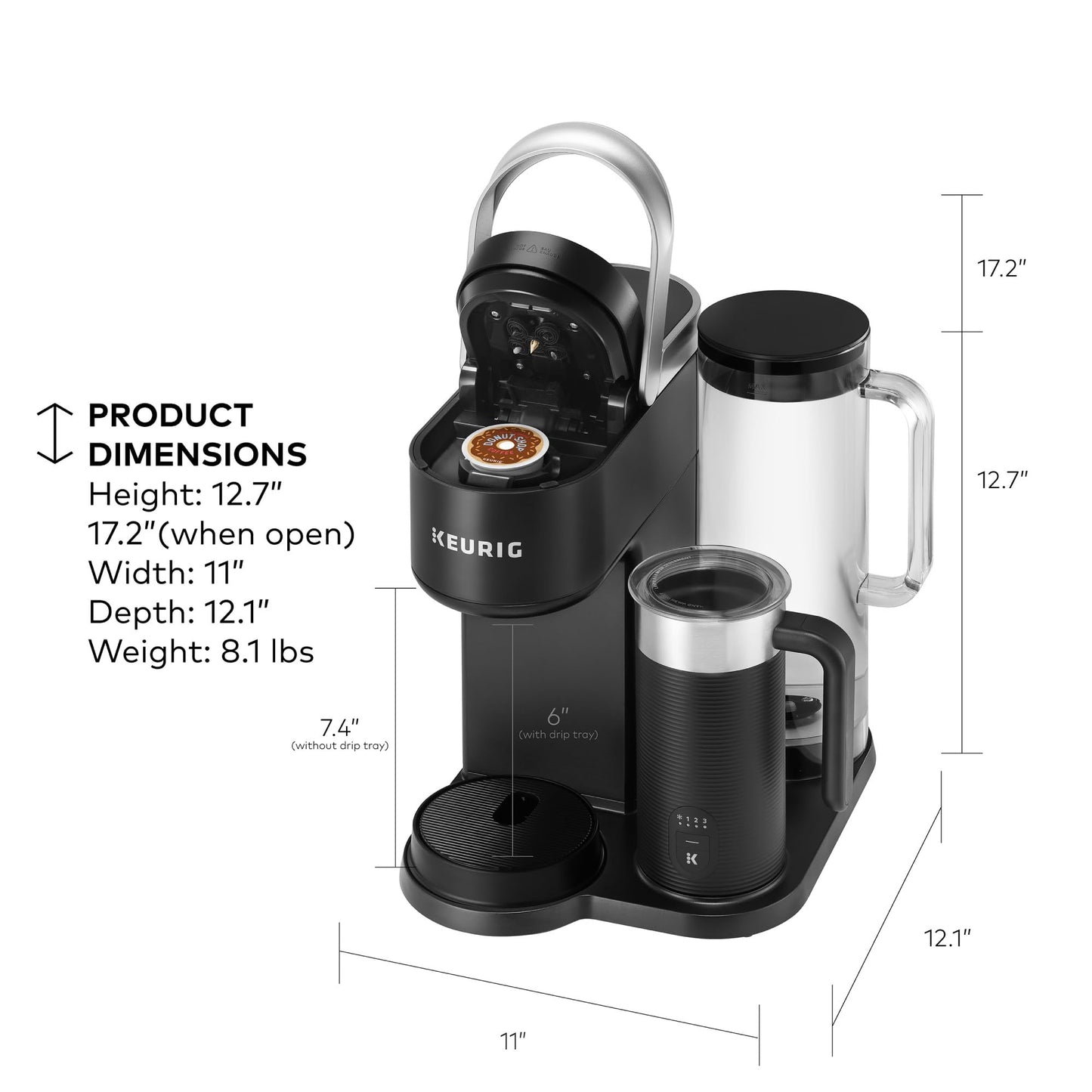 Keurig K-Café SMART Single Serve Coffee Maker with WiFi Compatibility, Latte and Cappuccino Machine with Built-In Frother, 6 Brew Sizes, Black