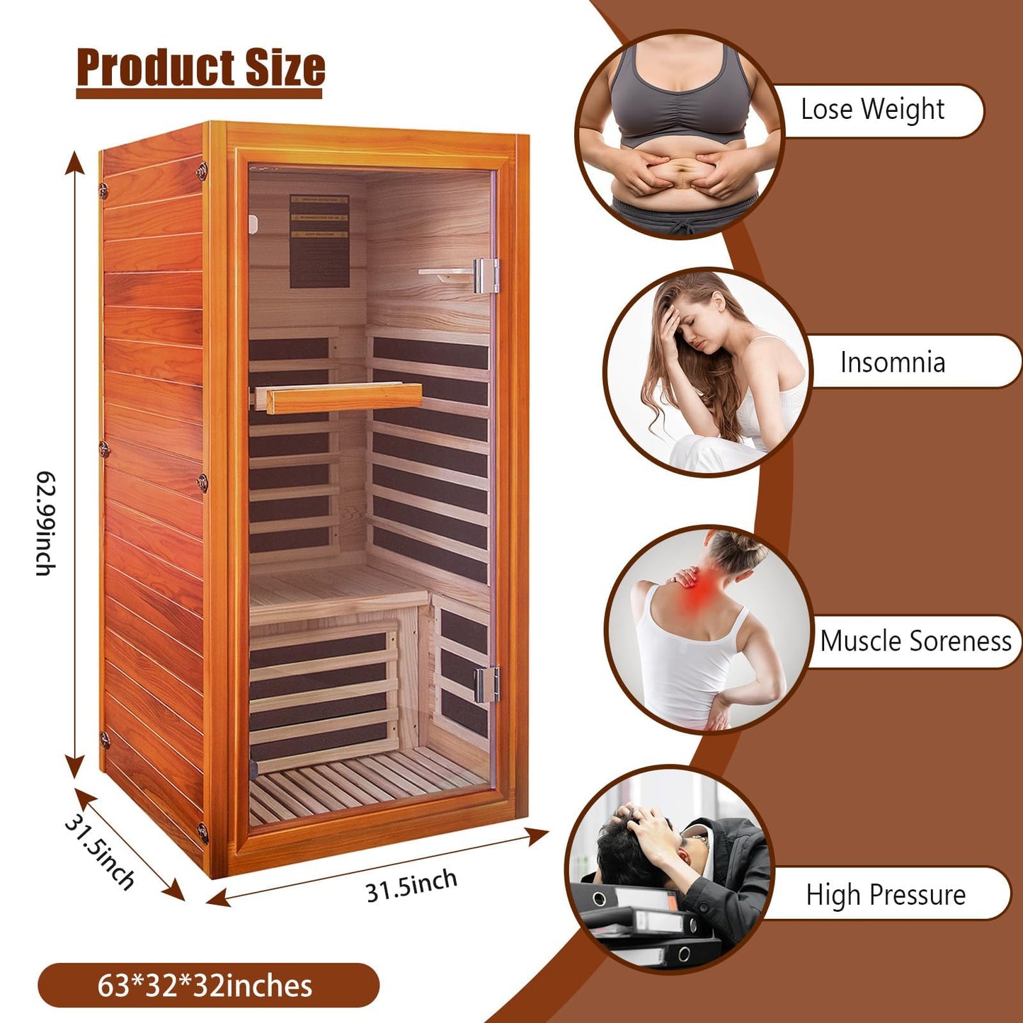 InfraHHZQ 1 Person Infrared Sauna for Home Far Infrared Sauna Room Red Cedar Low EMF Indoor Sauna with Speaker 7 Color Lighting Personal Dry Sauna for Home Gym Spa