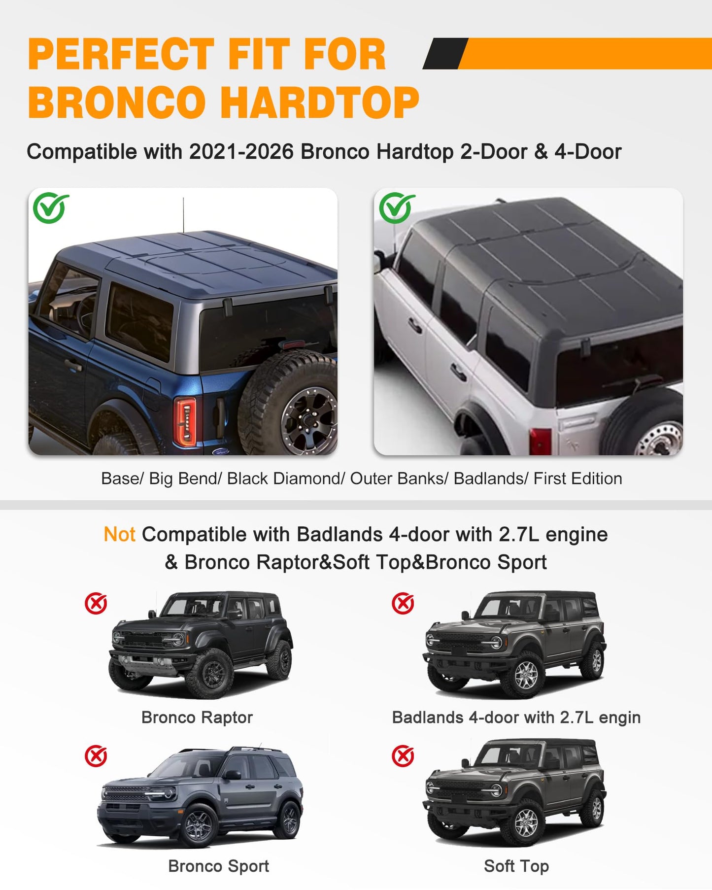 Snailfly Roof Rack Cross Bars 4PCS for Ford Bronco 2021-2026 Hard Top Only 2-Door & 4-Door - Aluminum Rooftop Cargo Luggage Carrier, Low Profile, (Not for Bronco Sport,Raptor, 4Door Badlands 2.7L)