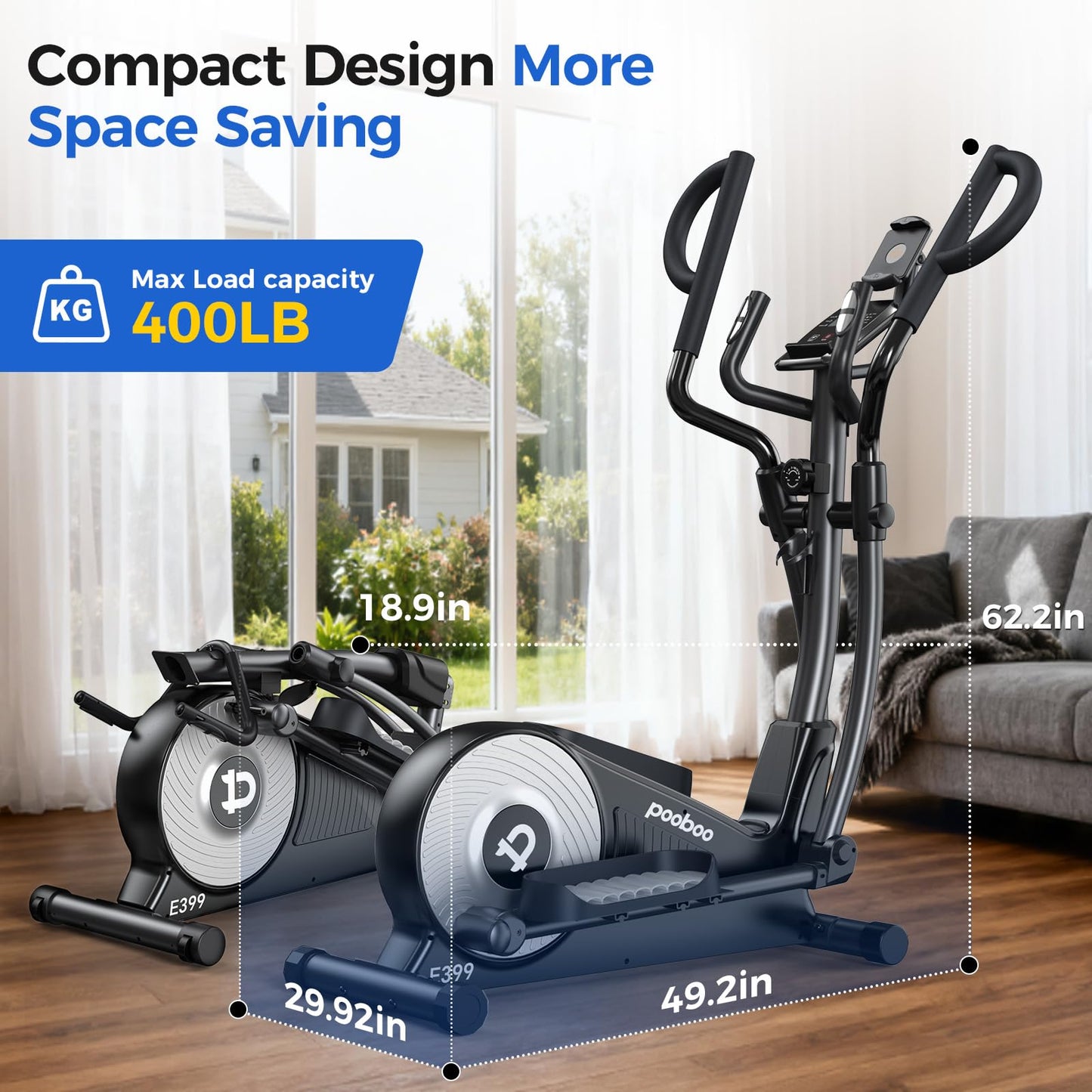pooboo Elliptical Machine, Elliptical Exercise Machine with16-Level Resistance & Hyper-Quiet Magnetic Driving System, Elliptical Machine for Home with LCD Monitor&15.5IN Stride, 400LBS Weight Capacity