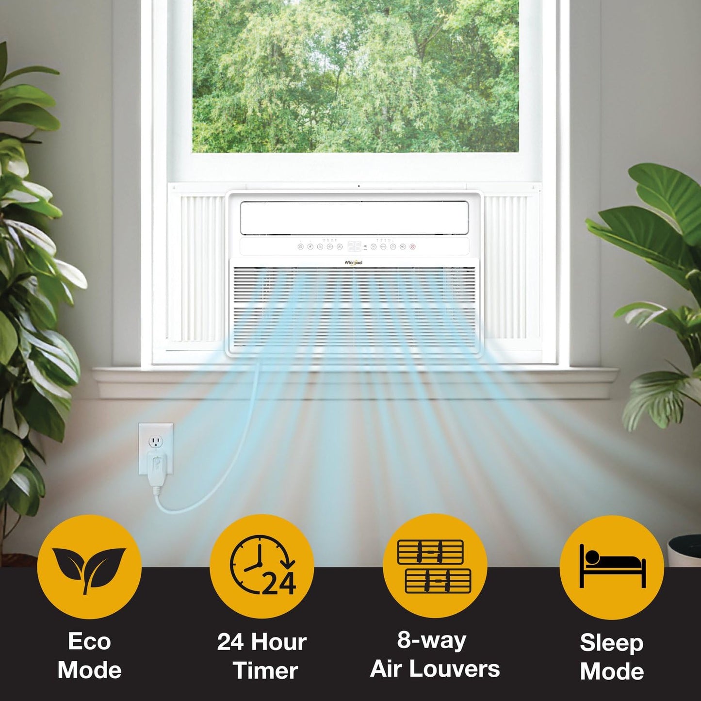 Whirlpool 24,000 BTU Window Mounted Inverter Air Conditioner with Quiet, 230V, AC for Large Rooms up to 1500 Square Feet with Remote, Window AC Unit for Apartment, Living Room, Bedroom
