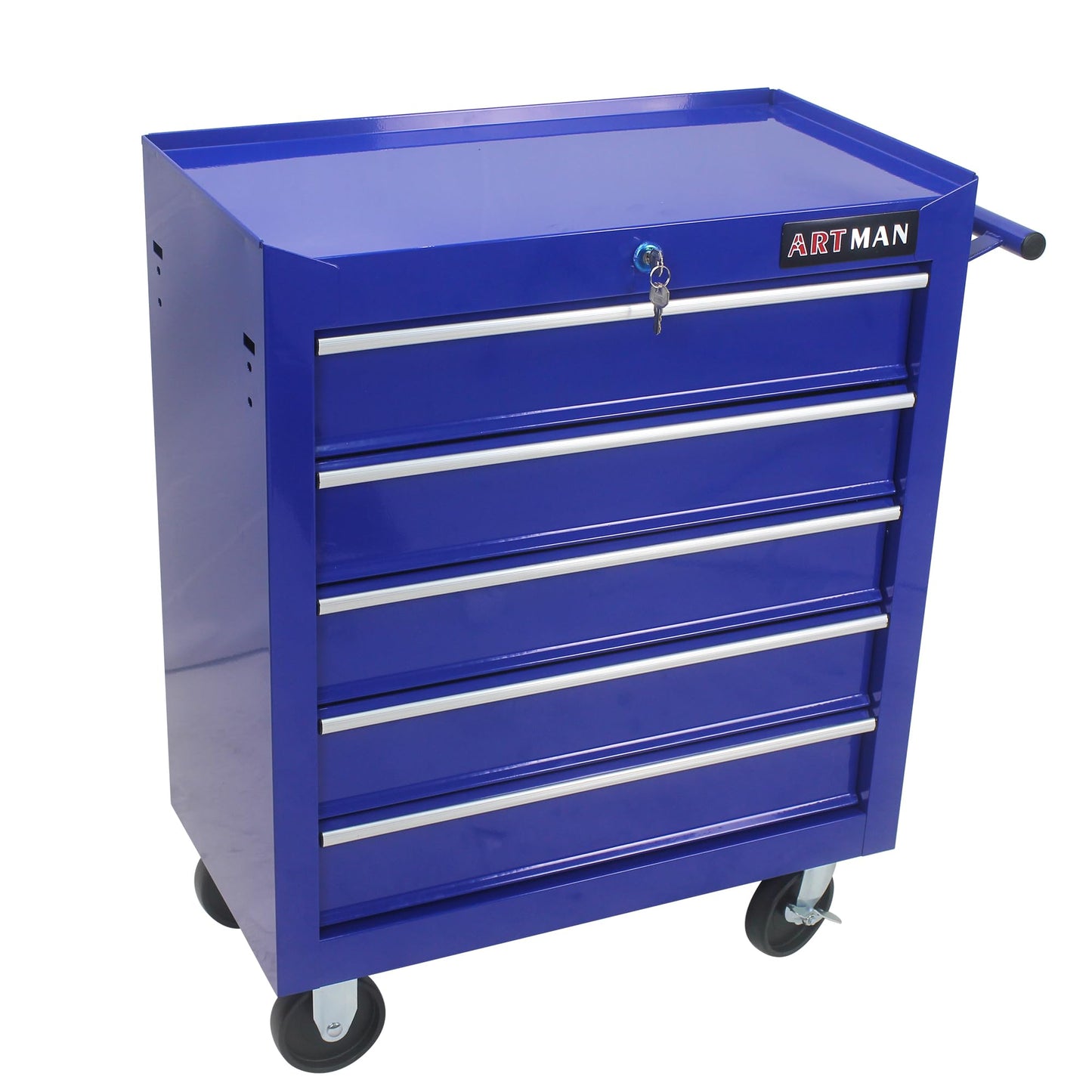 YOPTO Multifunctional Cart with 5 Ball-Bearing Drawers,Portable Rolling Tool Chest W/ 4 Wheels,Key Locking and Pull Handle,for Garage,Warehouse,Workshop,Repair Shop,Blue