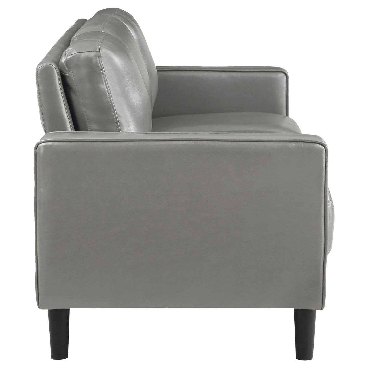 Coaster Home Furnishings - Ruth - Faux Leather Upholstered Track Arm Stationary Sofa with Foam Seat and Webbed Backrest - Transitional - Living Room - Gray - 508365