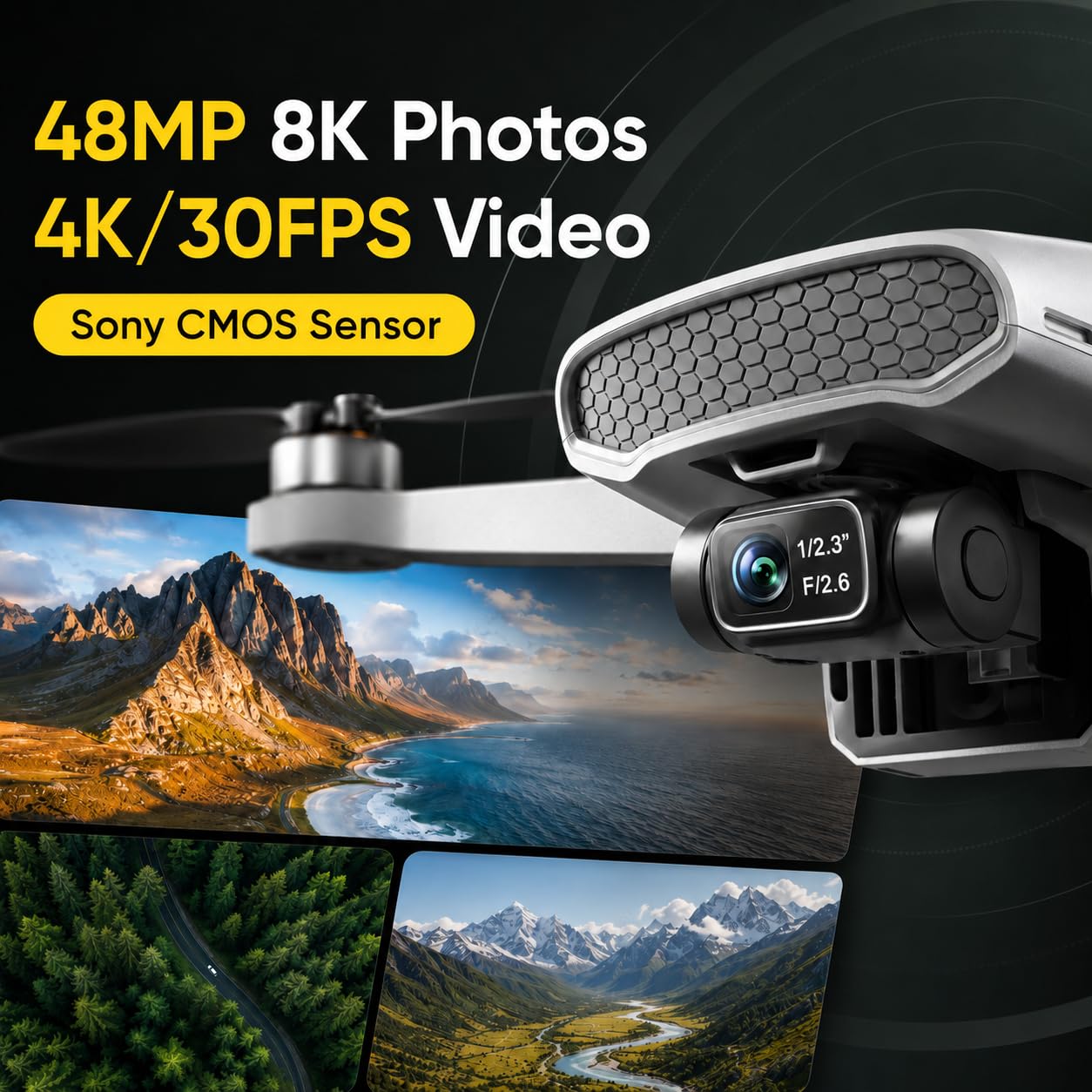 Holy Stone Drones with Camera for Adults 4K, 48MP 8K Photos, 4K/30FPS Video, 3-Axis Gimbal, GPS Auto Return, 10KM 5.8GHz Transmission, 60-mins Fly Time, AI Quick Shots, Under 249g (Gray)