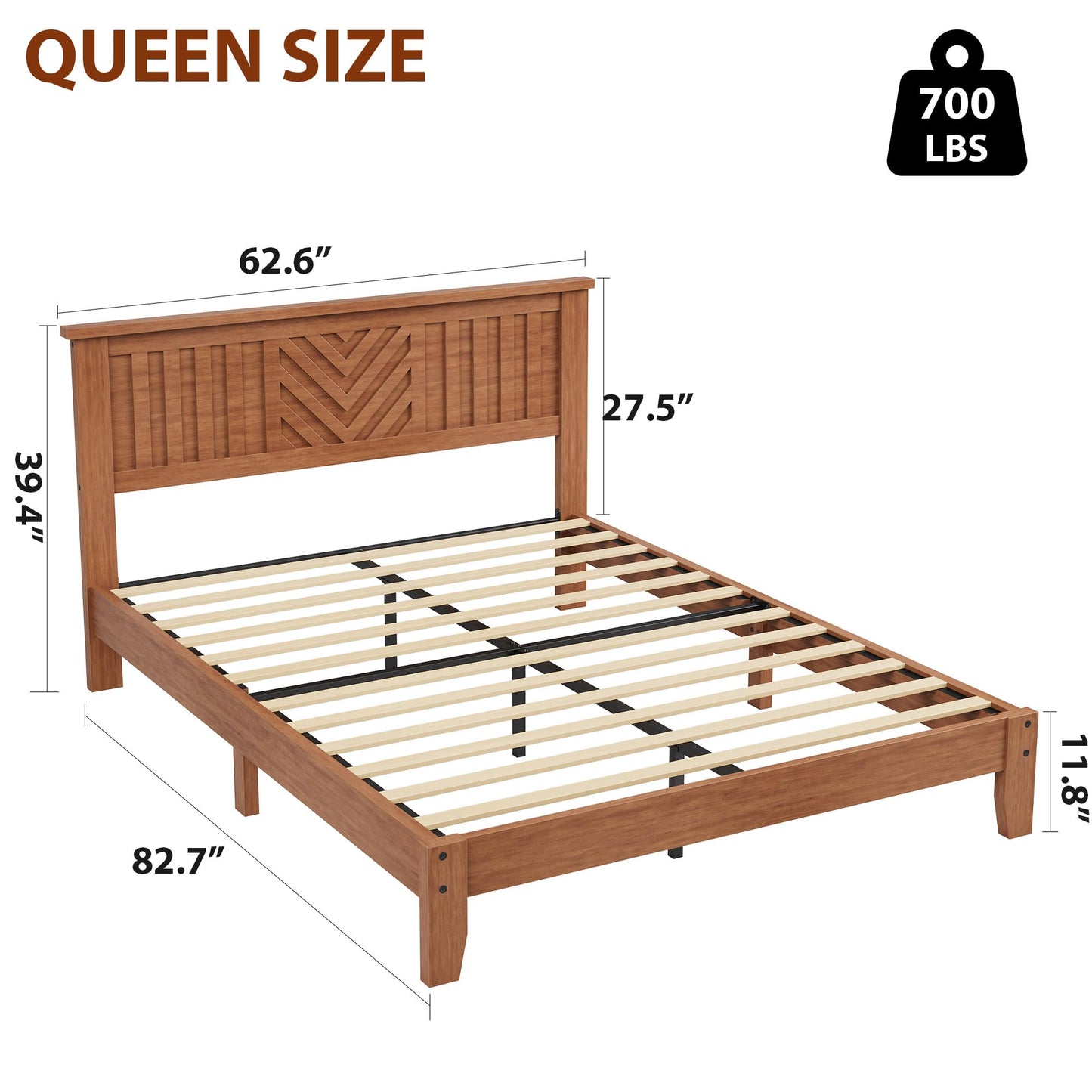 Garvee Queen Wooden Platform Bed Frame with v-Pattern Headboard, Wooden Slat Support, Noise-Free Mattress Foundation, No Box Spring Needed, Easy Assembly,Under-Bed Storage, Light Brown