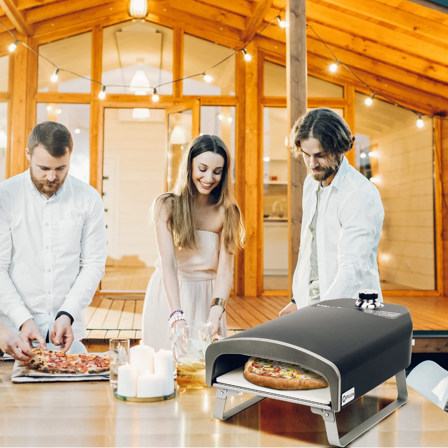 Q Pizza Outdoor Pizza Oven, Portable Gas Pizza Oven with 13x13in Pizza Stone for Outside Cooking, Backyard Pizza Maker, Pizza Accessory Ideal for Outdoor Kitchen and Party, Great Gift PS100