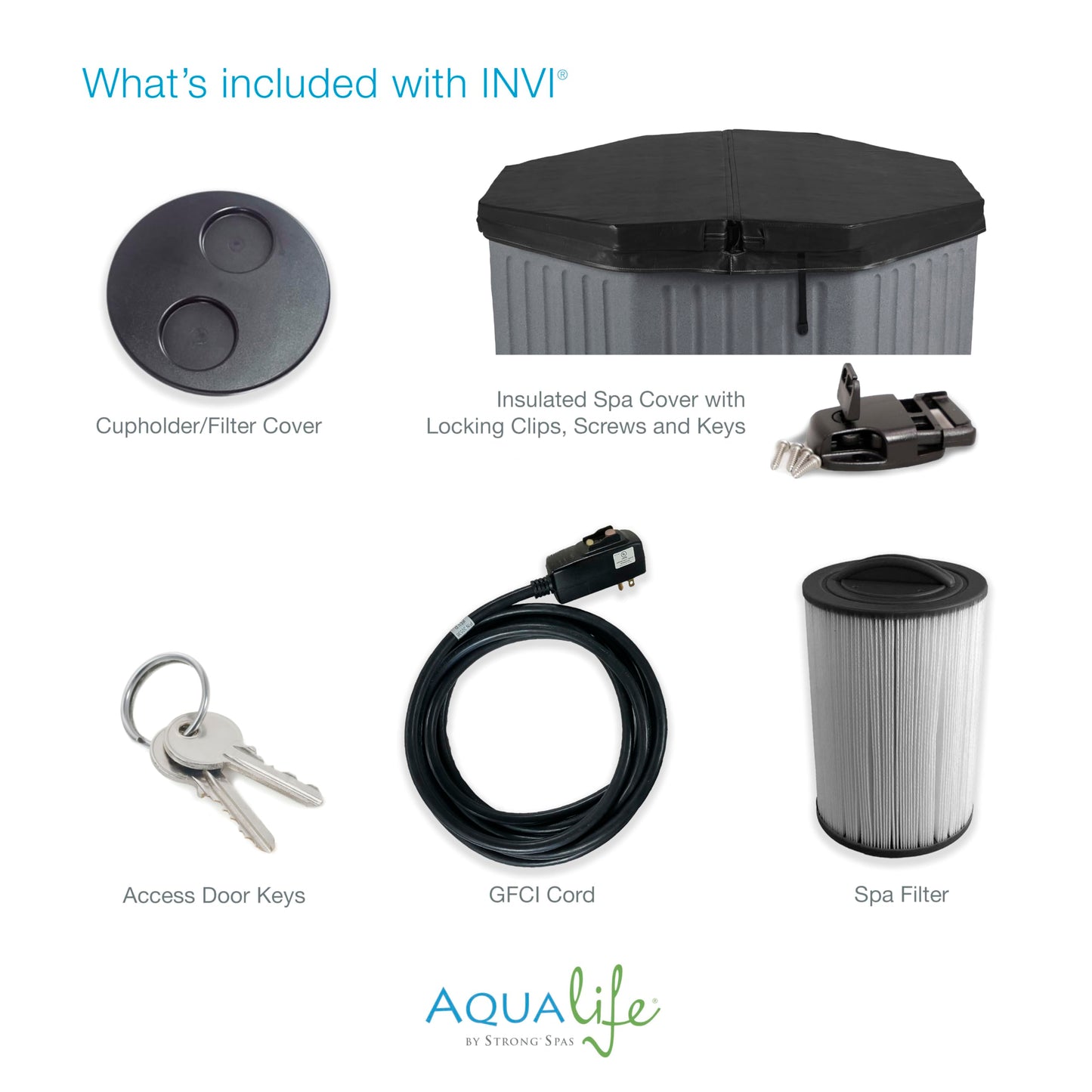 Aqualife by Strong Spas Invi 5 Person Rigid Resin Hot Tub Spa, 11 Jets, 2BHP 2-Speed Pump, Stainless Steel Heater, 120V Plug & Play, Full Foam Insulation, 4 Season Outdoor, LED, Cover and Filter