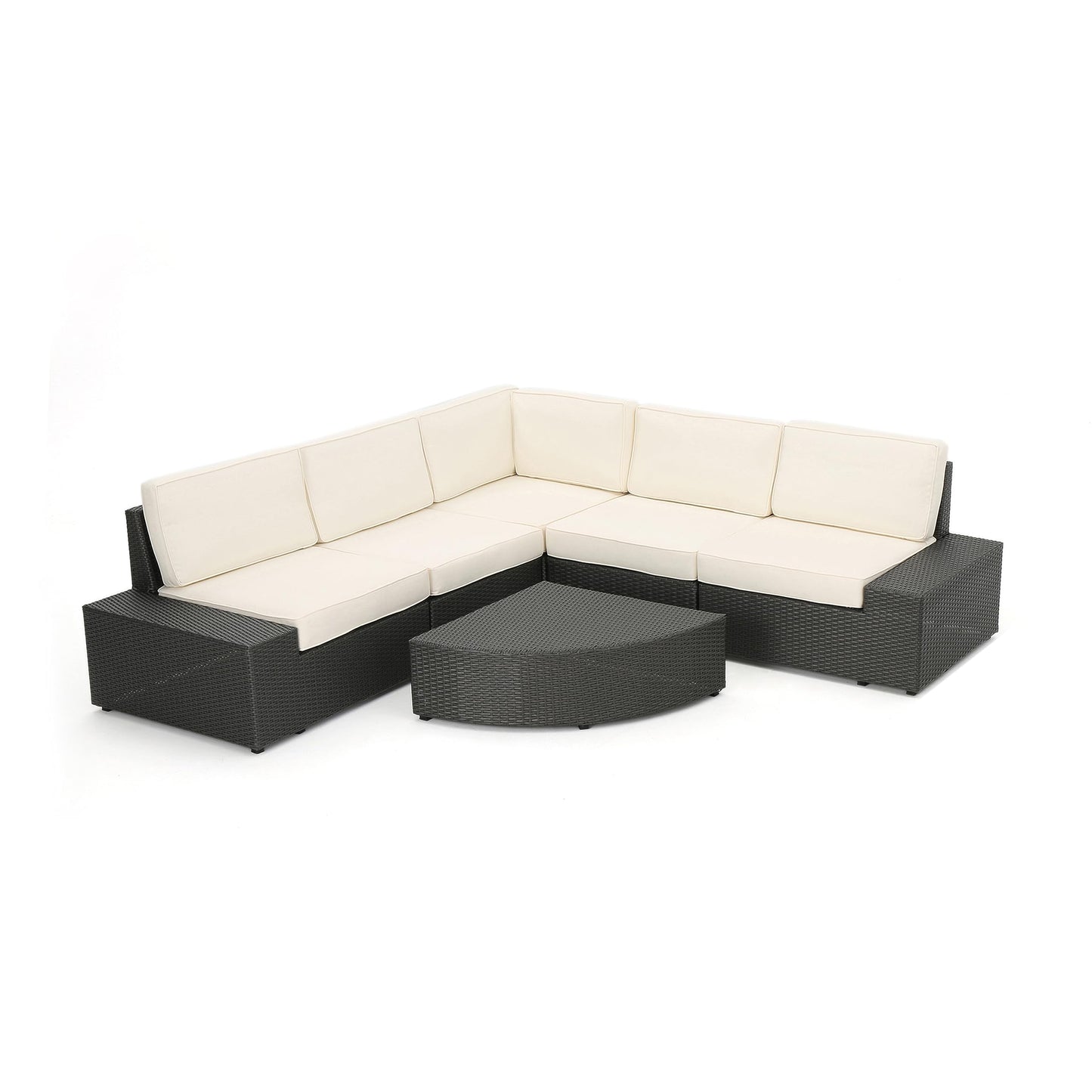 Christopher Knight Home Santa Cruz Outdoor Wicker Sectional Sofa Set with Water Resistant Cushions, 6-Pcs Set, Grey / White