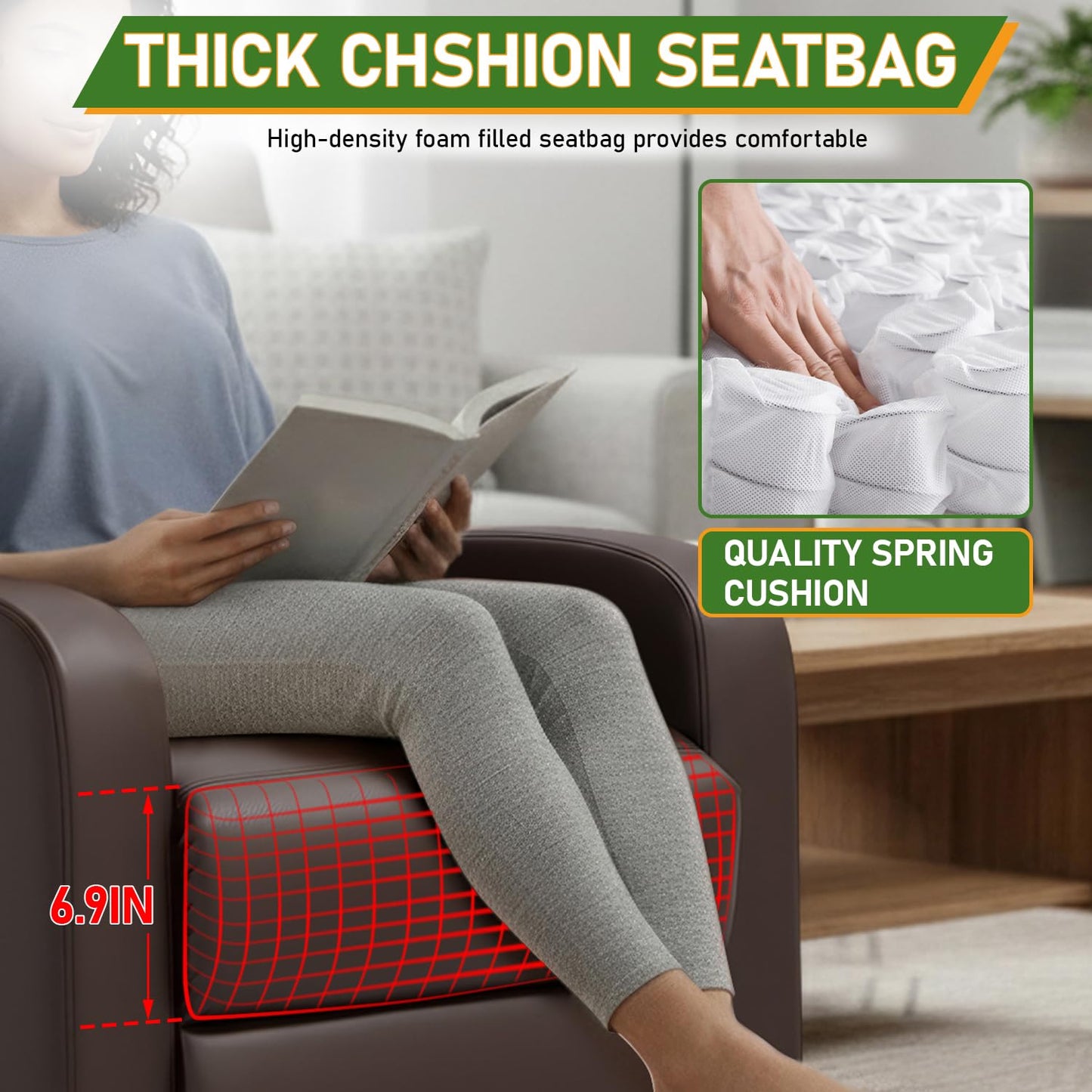 PayLessHere Recliner Chair Single Reclining Sofa Home Theater Seating with Lumbar Support and Padded Backrest for Living Room and Bedroom (Leather, Brown-Massage)