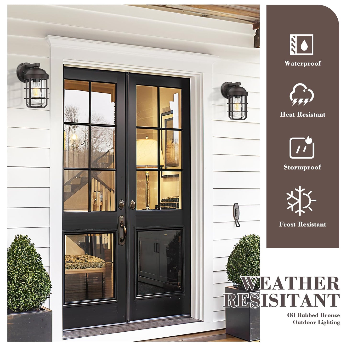 Emliviar Farmhouse Wall Mount Outdoor Light Fixture, Metal, 11.3 Inch, Oil Rubbed Bronze, Model GE255BL ORB, Clear Glass