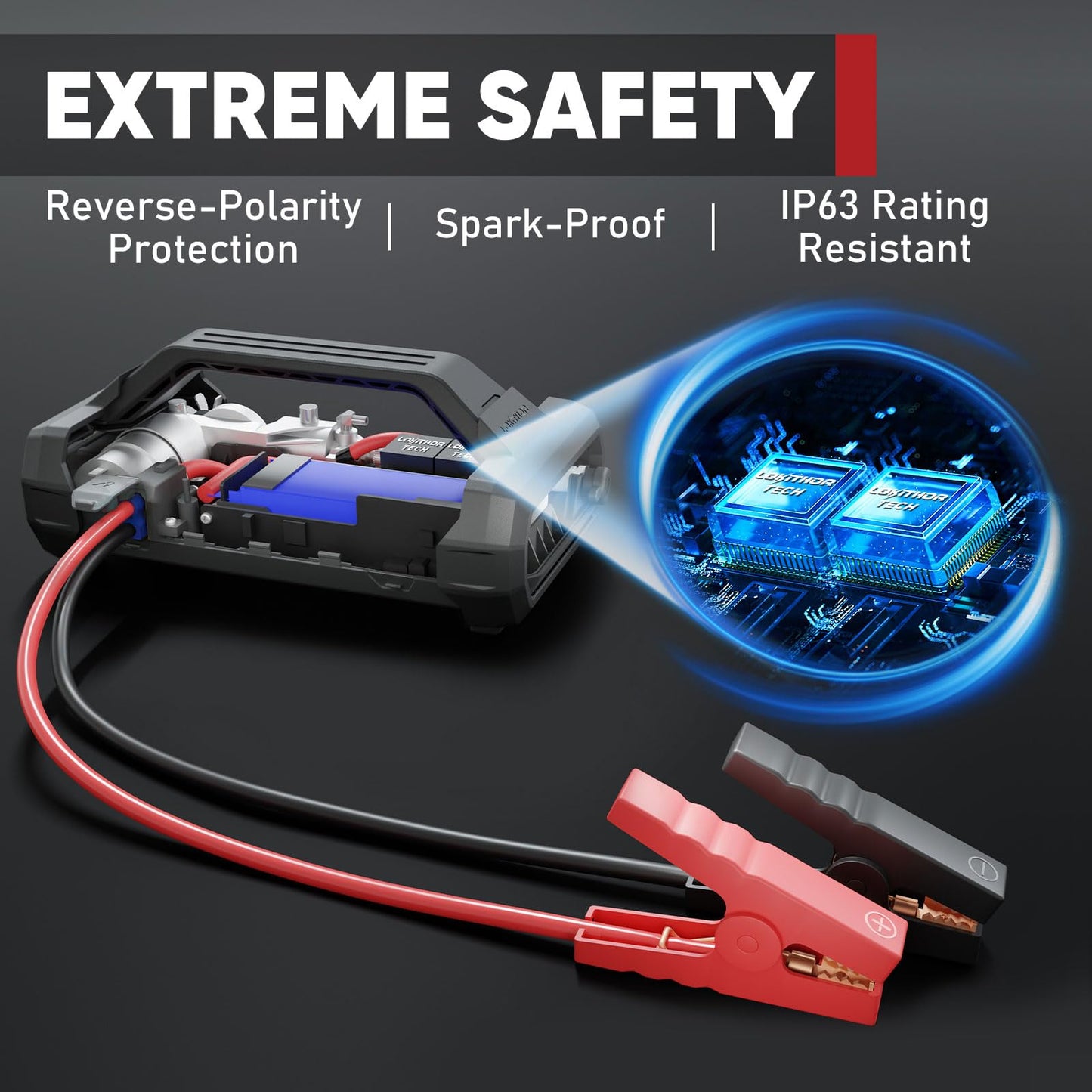 LOKITHOR JA301 Jump Starter with Air Compressor, 2000Amp 12V Portable Car Battery Booster Pack for Upto 8.0L Gas or 6.0L Diesel, 150 PSI Tire Inflator with Digital Screen, 30 Months Ultra-Long Standby