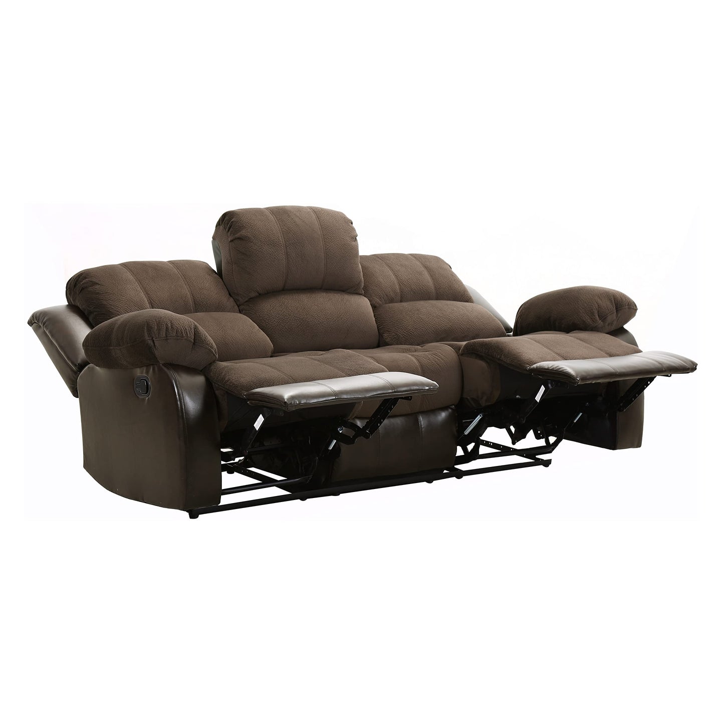 Homelegance Manual Double Reclining Sofa, Textured Microfiber Match Faux Leather Wall Hugger Recliner Sofa, High Density Foam Over Pocket Coils, for Living Room/Apartment, Brown