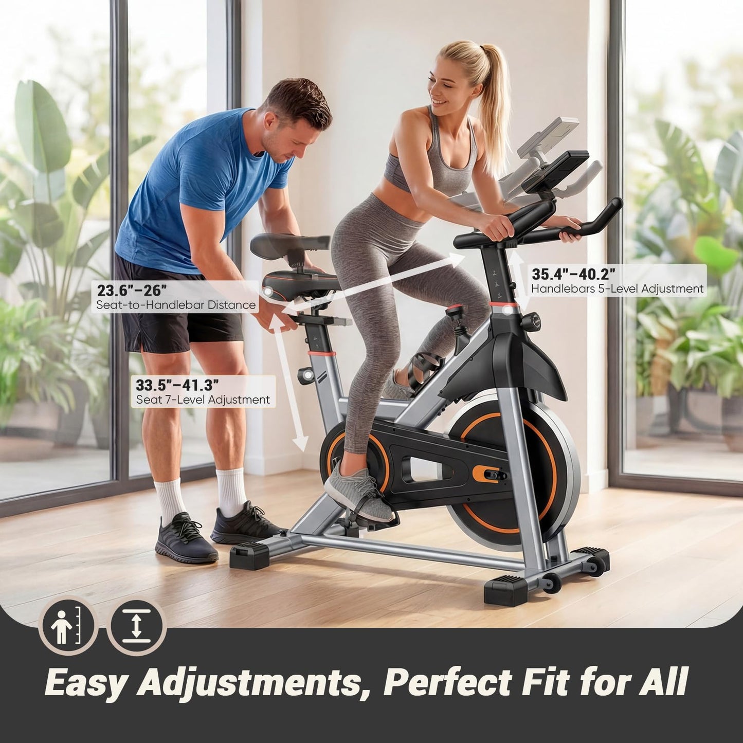 OLIXIS Exercise Bike with APP Control, Brake Pad Stationary Bikes with Quiet Magnetic Resistance, Indoor Cycling Spin Workout Bike with 300.0 lbs Weight Capacity, Classic Orange