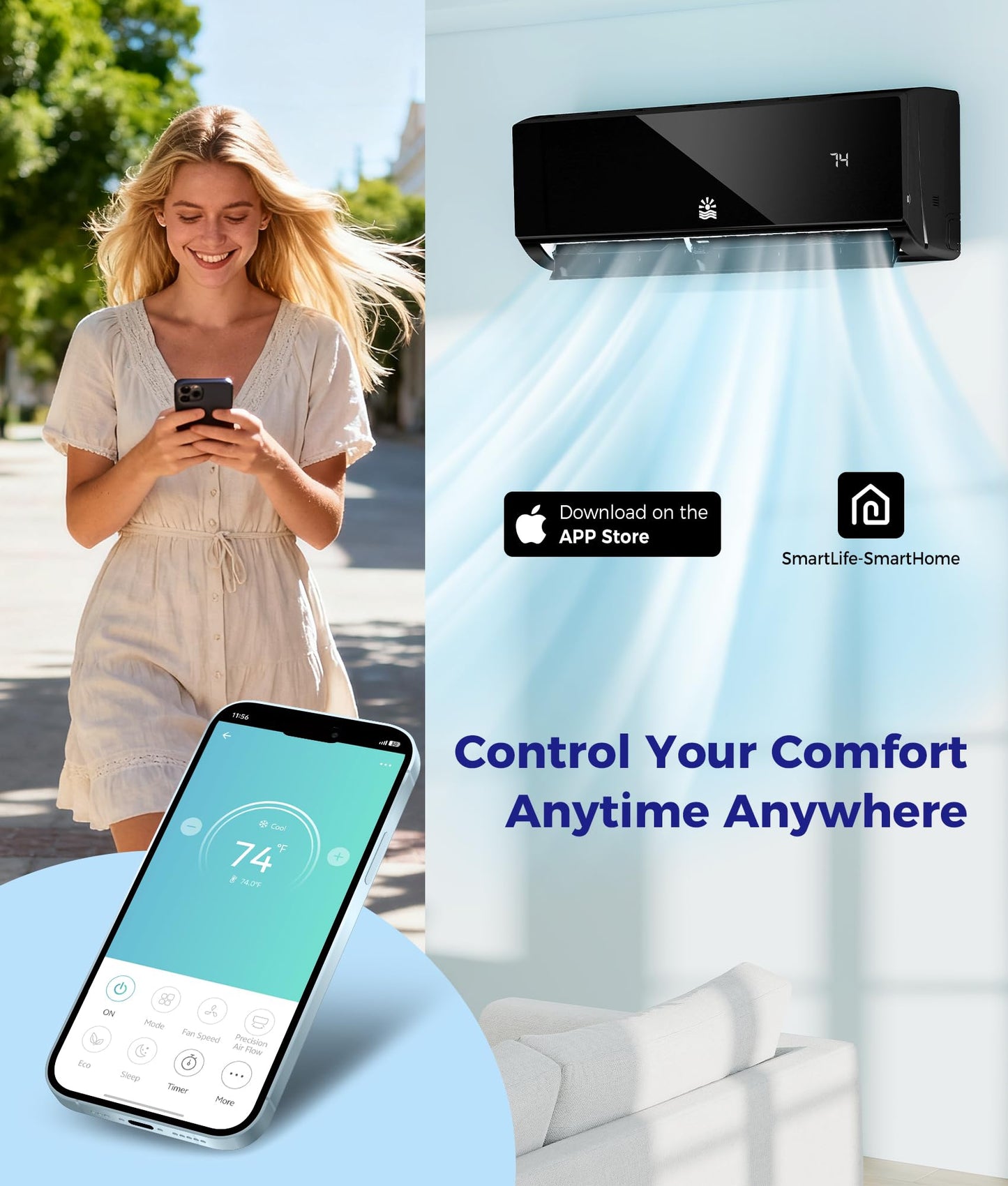 Oylus Mini Split Ac/Heating System - 12000 BTU Mini Split Air Conditioner with Heat Pump Wifi Enabled Inverter, 20 SEER2 115V Energy Efficient Precharged DIY Split Ac Unit Up to 750 Sq.Ft