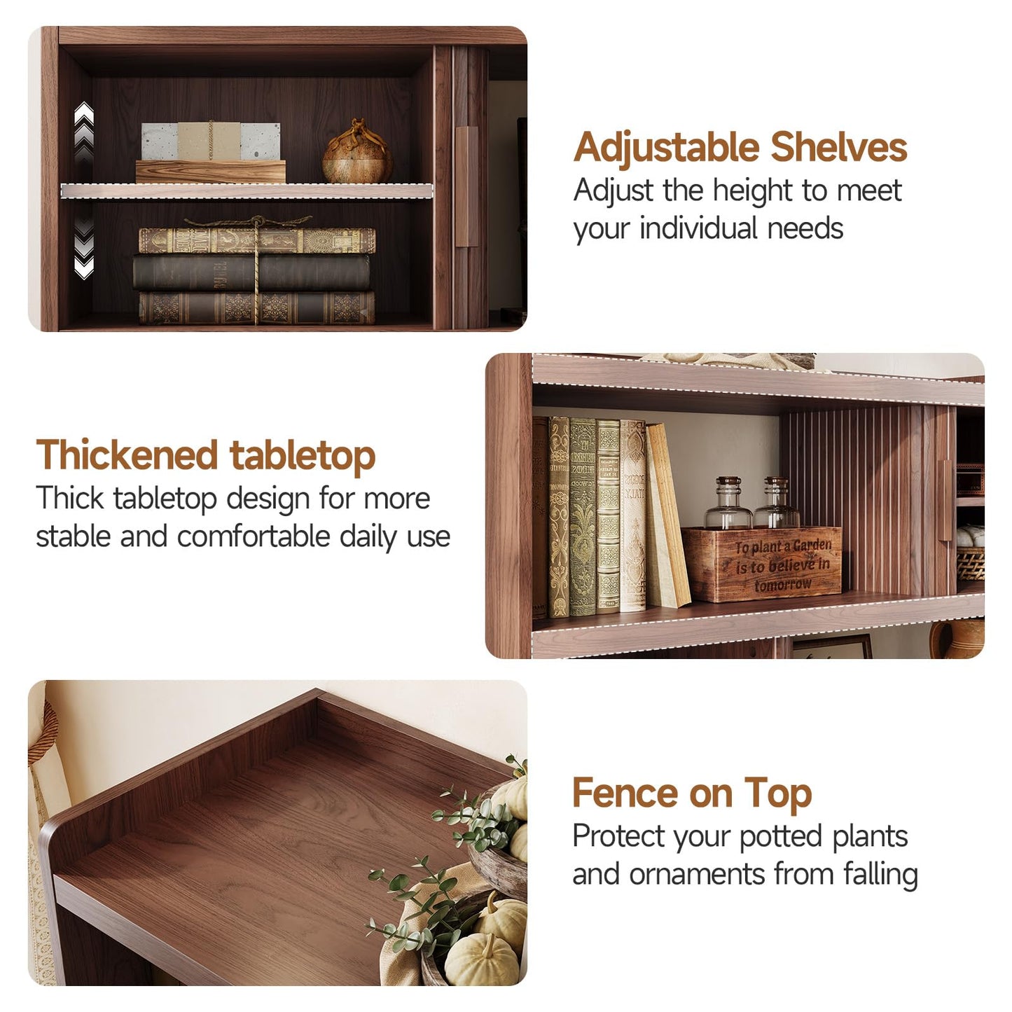 ONBRILL 44" Sideboard Buffet Cabinet with Outlet & 2 Open Storage Spaces, Fluted Sideboard Cabinet with Sliding Door & Adjustable Shelves, Mid-Century Accent Coffee Bar Console Table with Wooden Feet