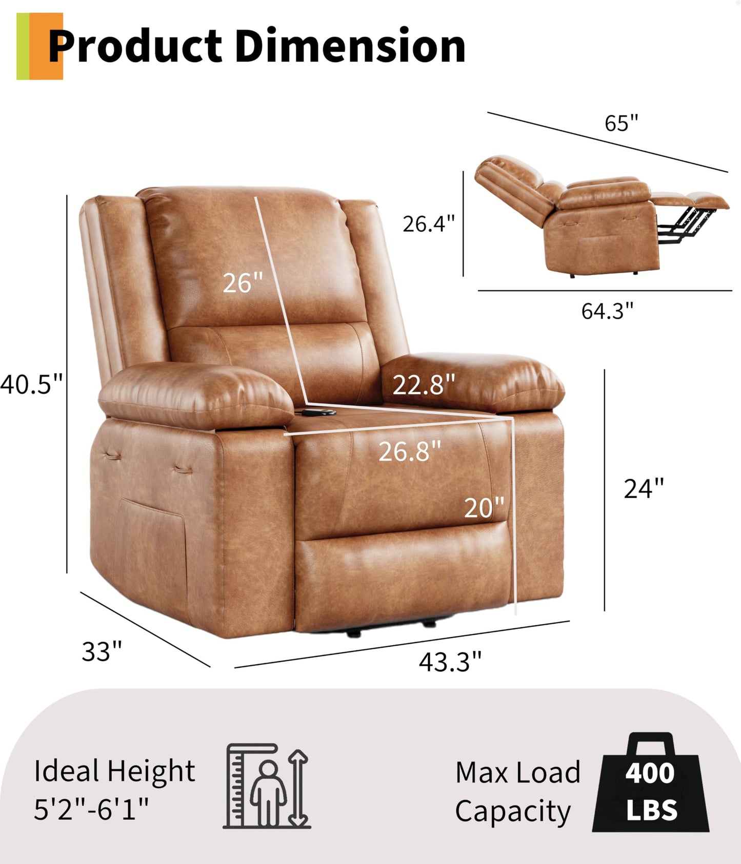 GarveeHome Oversized Wide Power Lift Recliner Chair - Heat and Massage, Adjustable Back and Legs, PU Leather Electric Lift Chair Designed for the Elderly and People with Mobility impaired