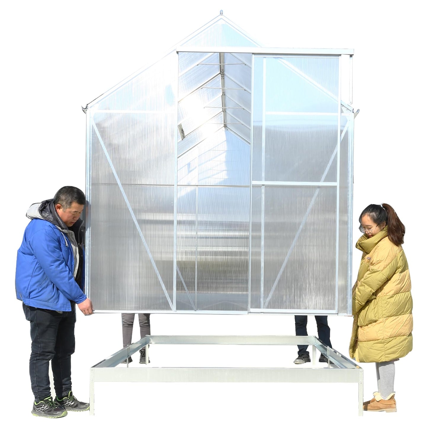 KEIKI 6.3x10.2FT Polycarbonate Greenhouse Walk-in Heavy Duty Outdoor with Aluminum Frame, Clear Panels, Rain Gutter, Adjustable Vent, Sliding Door for Backyard Nursery, UV Safe, Silver