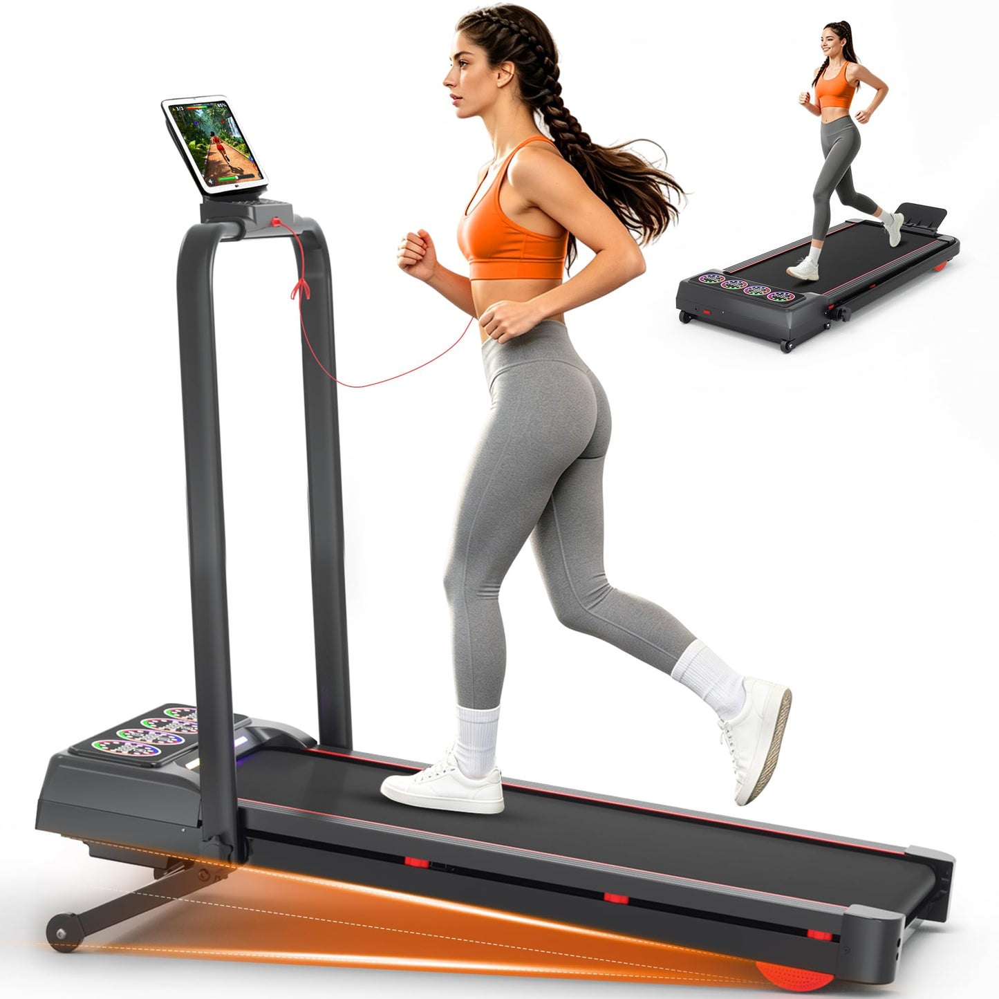 Ecogou Walking Pad Treadmill with 15% 12-Level Auto Incline& Handle Bar, Ecogou 3.5HP Quiet Under Desk Treadmill,450 lbs Capacity UI Screen & Remote Control, Compact Treadmills for Home Hiking