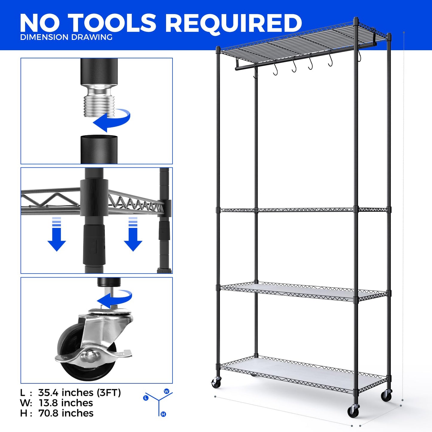 Barrina CX3 Plant Stand with Grow Light, 4-Tier, 3FT 5000K, 108W Full Spectrum Indoor DIY Plant Shelf with Lights, Flower Pot Display Rack, Greenhouse, Wheel, Mechanical Timer, 35.4"x13.8"x70.9"