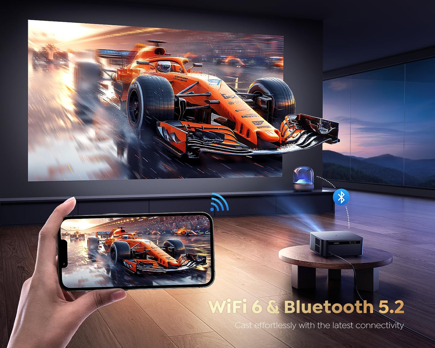 [Ultra Bright/Google TV/4K Support] Smart-Projector with WiFi 6 and Bluetooth, Built-in Apps, Outdoor Movie Proyector, 1080P Home Theater Auto Focus Projector, PUTRIMS K12 (Gray, Standard)