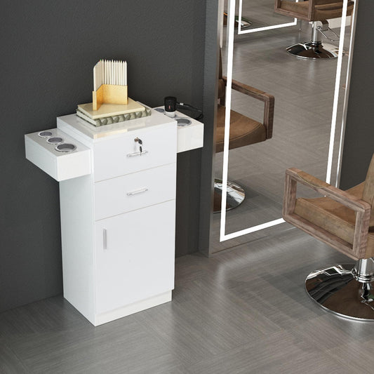 White Salon Cabinet, Storage Cabinet & Drawers, Stylist Barbershop Salon Locker Trolley Stations Beauty Salon Equipment, Portable Organizer Station for Barbershop Beauty Spa