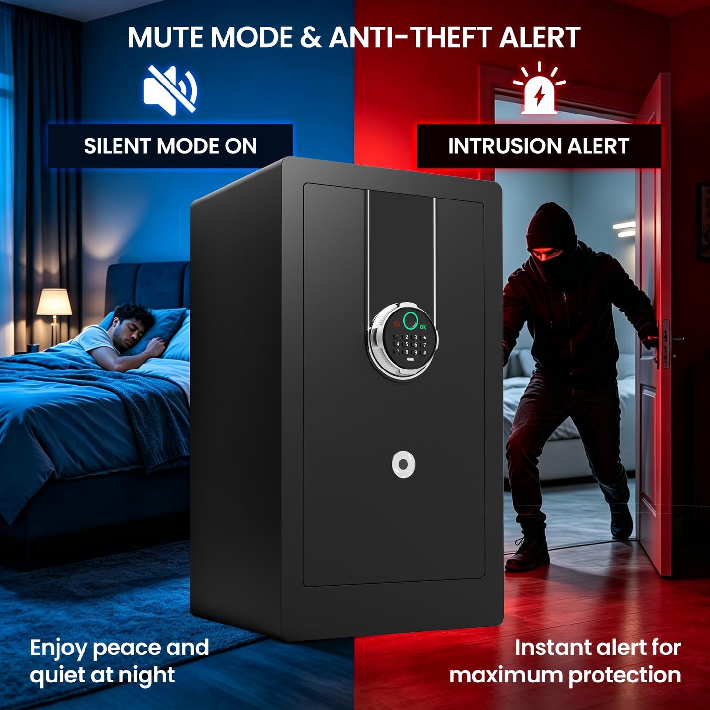 9.0 Cuft Large Fireproof Waterproof Safe for Home, 1800°F Fire Protection for 30 Minutes, 85 LBS Heavy Duty Biometric Safe with Fingerprint Keypad Lock, Anti-Theft Alarm for Documents and Valuables