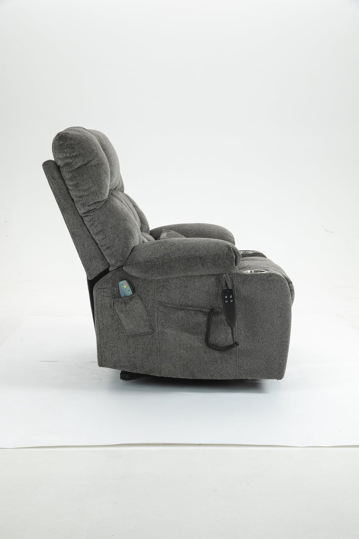Oversized Power Lift Recliner Chair with Heat and Massage for Big and Tall Adults Electric Reclining Sofa with Dual Remote Cup Holders Side Pockets OKIN Motor, Gray