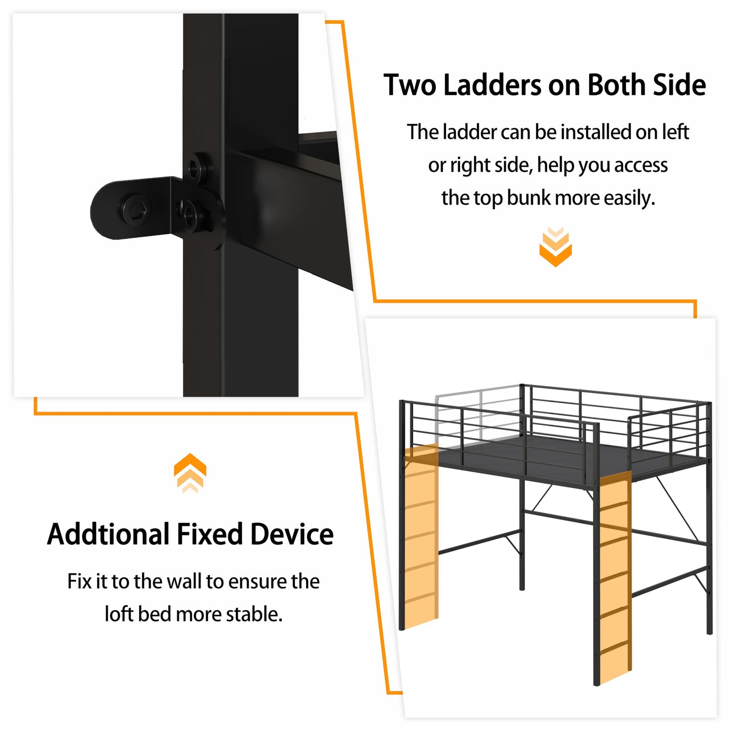 Realhotan 75Inch Queen Loft Bed with Ladder and High Guardrail, No Box Spring Required,Space-Saving,No Sagging Metal Slat Support Heavy Duty Bedframe, Black