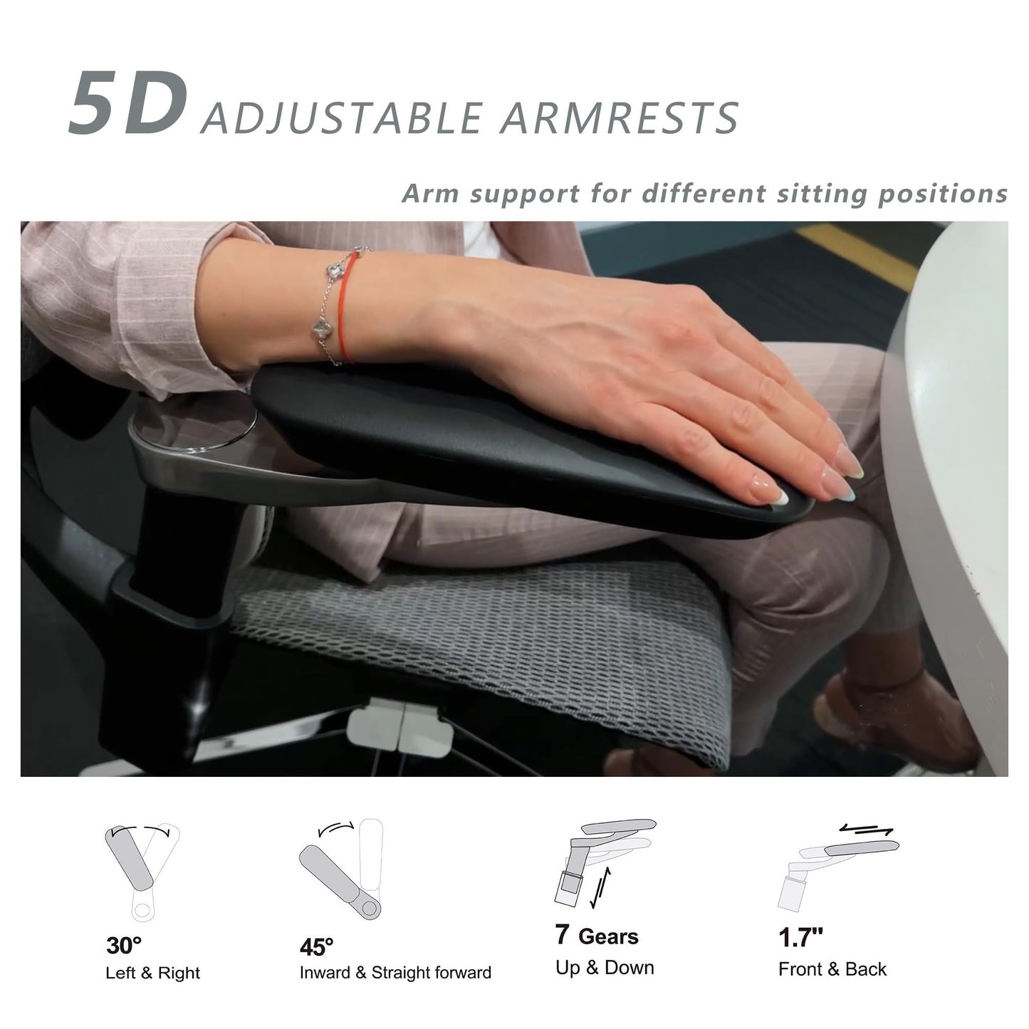 chirvana Ergonomic Office Chair with Adjustable 3D Lumbar Support, Mesh Computer Chair 5D Armrests, Home Desk Chair with 4D Headrest, 90-130°Tilt, BIFMA Certified, Model Zen (Grey)