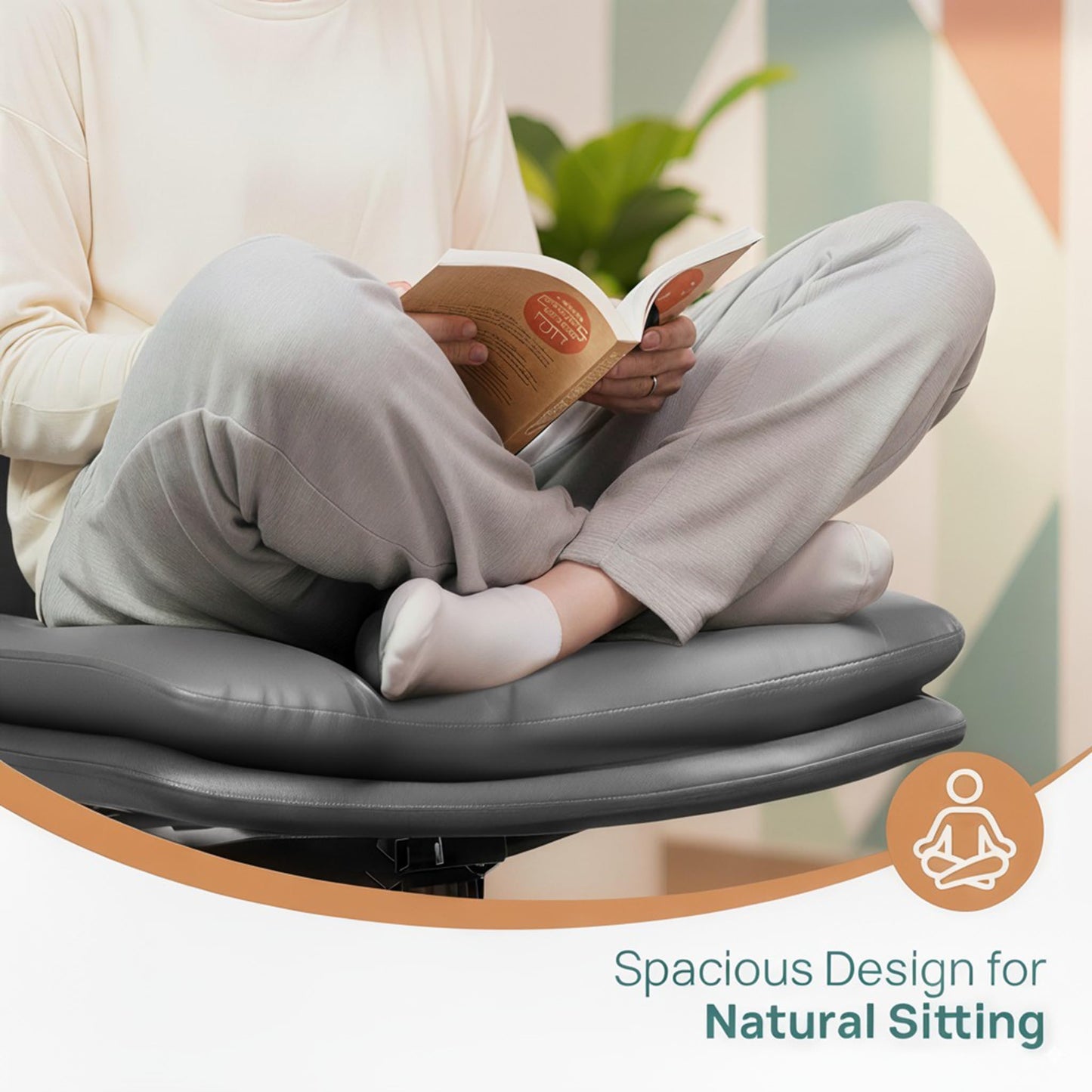 NYPOT Armless Desk Chair with Wheels for Criss Cross Sitting - Cross Legged Wide Armless Chair - Adjustable Vanity 360° Swivel Stool and 120° Rocking Wide Seat Comfy for Home and Office, Color Grey
