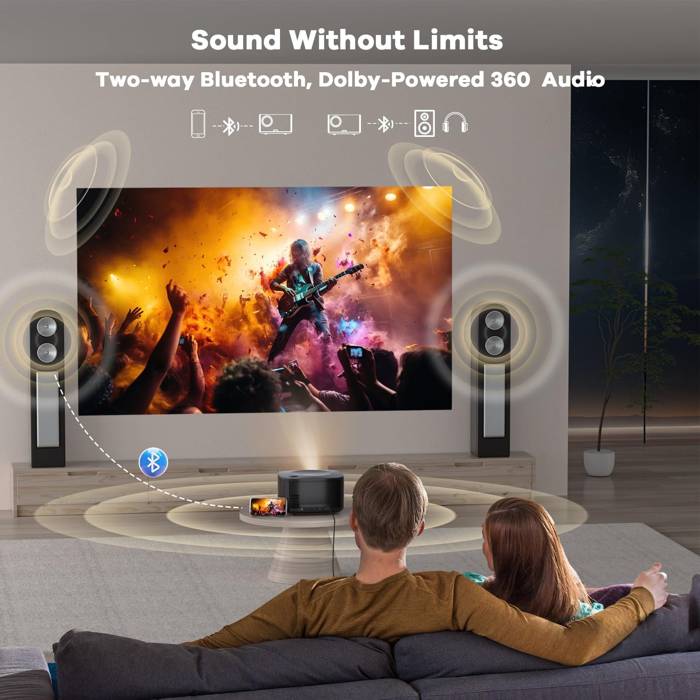 Outdoor-Projector-4K with WiFi and Bluetooth:[3500 Bright/60W Dolby Audio/Official Licensed Apps],Smart-Projector with AI Auto Focus,ONOAYO ONO5Pro 2.0 Movie Projector for Indoor/Outdoor 2026New