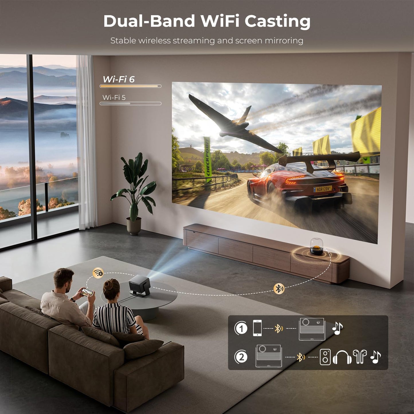 ELEPHAS Smart 4K Projector with WiFi and Bluetooth - Compatible with Prime Video/YouTube, 270° Rotatable, AI Auto Focus & Keystone, Portable Home Theater Movie Projector for Indoor Outdoor