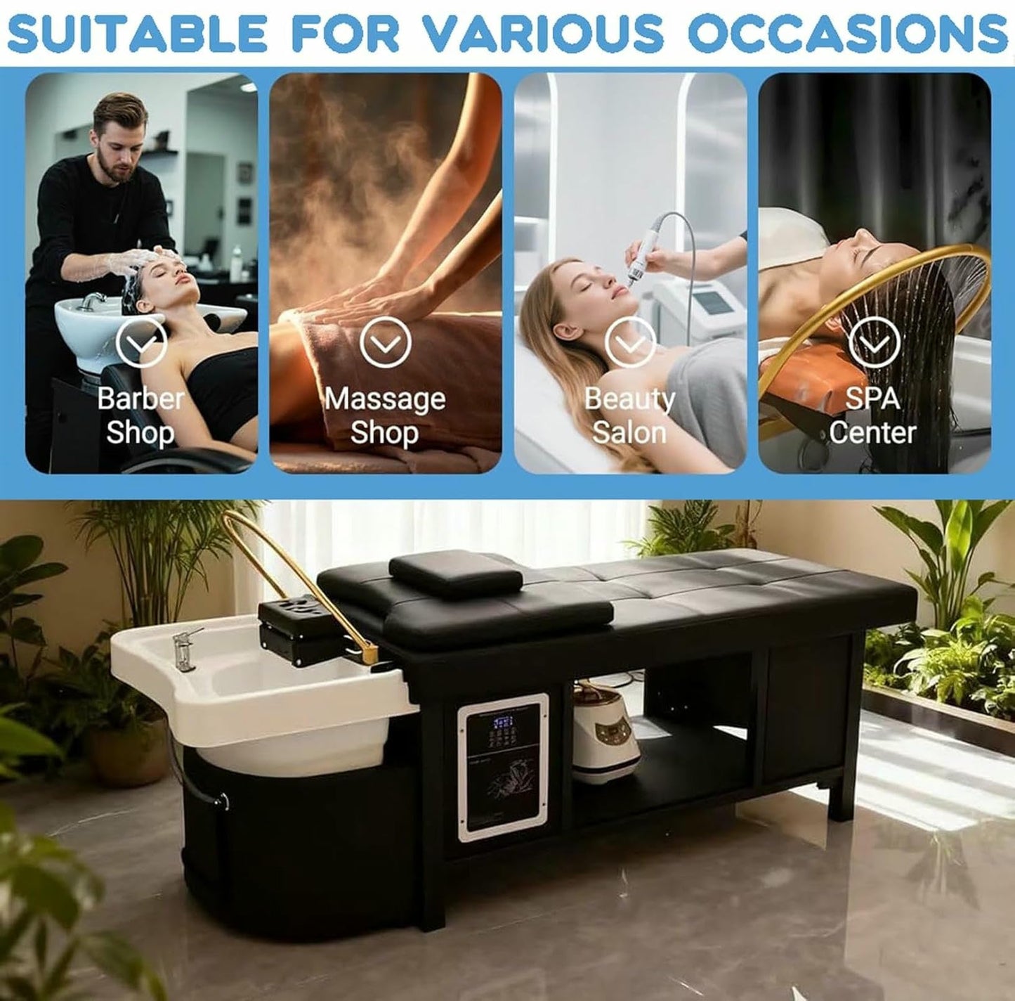 BTOIASYHF Massage Bed with Shampoo Bowl - Professional Head Spa Equipment for Beauty Salons, Adjustable Backwash Unit, Beauty Bed