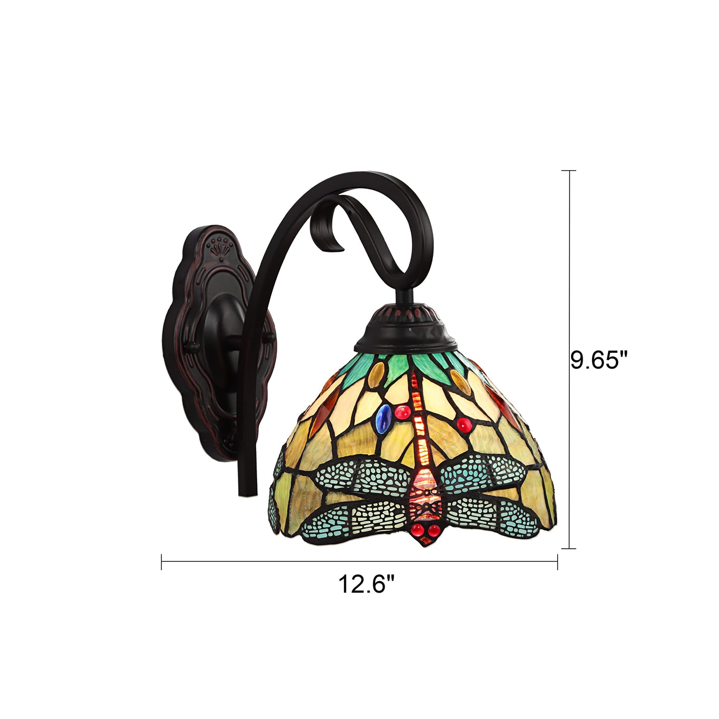 Chloe Lighting Empress Dragonfly Wall Sconce, 1 Light, Dark Bronze, Glass, 8in Wide, Multicolor, Model CH3T471GD08-WS1