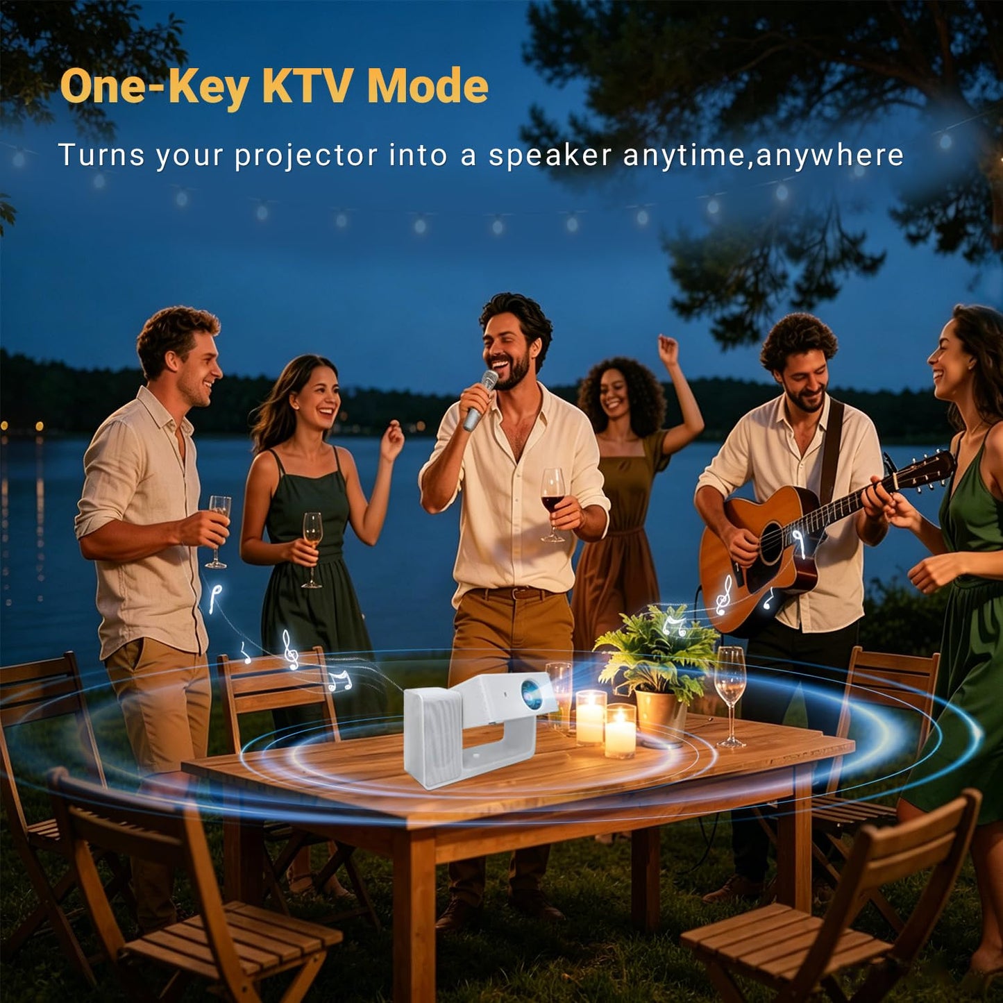 LERMAYAL Smart Projector with WiFi and Bluetooth, 3-in-1 Karaoke Speaker & Movie Projector, Native 1080P/4K Support, Electric Focus & Auto Keystone, Portable Outdoor Projector for Home Ceiling Theater