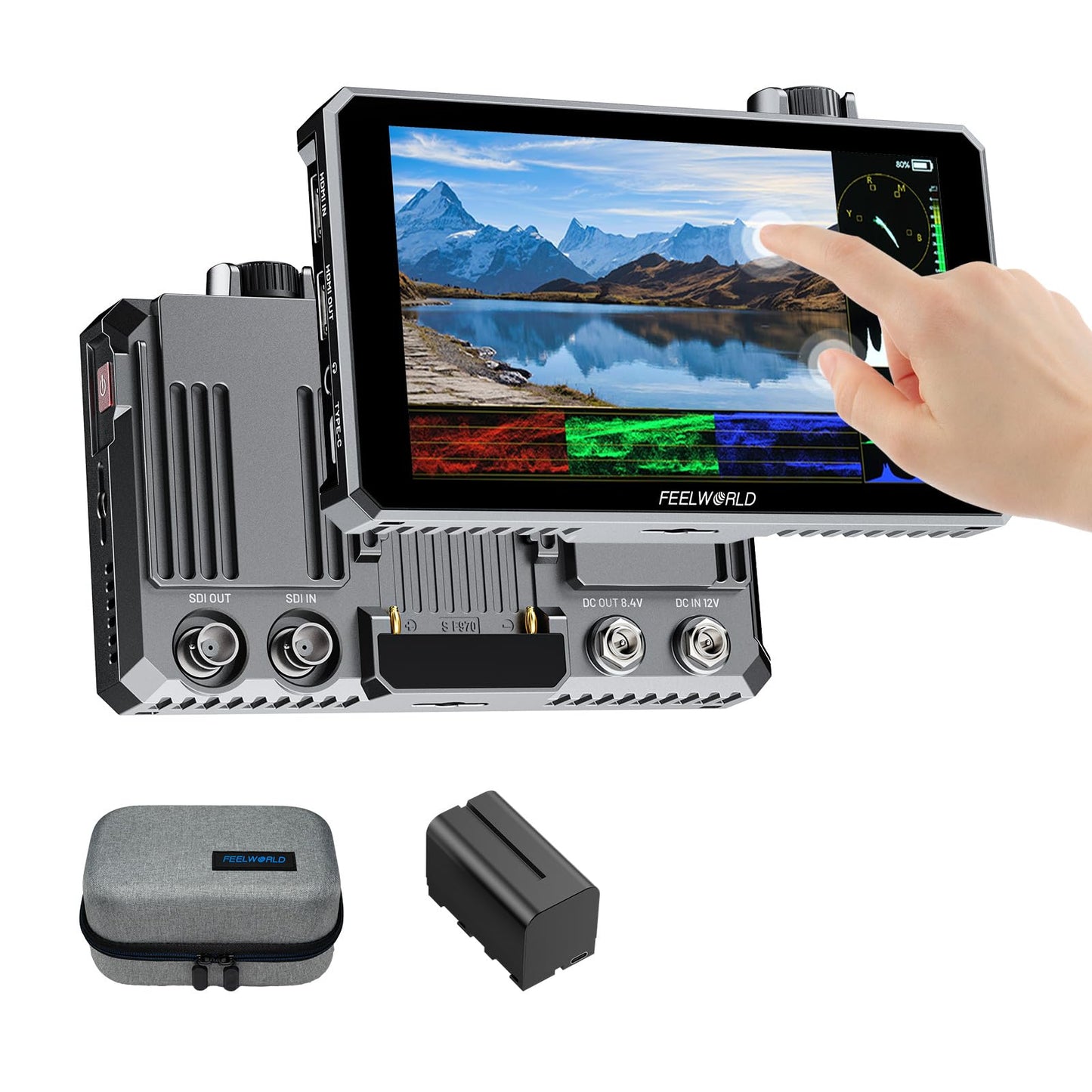 FEELWORLD SC6 6 inch 1500nit 3G SDI Aluminum On Camera Field DSLR Monitor, Touchscreen Support HDMI 4K60 Custom 3D LUT, Waveform for Outdoor Professional Video Photography with F750 Battery and Bag