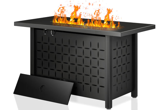 43 Inch Propane Fire Pit Table,50,000 BTU Rectangular Gas FirePits,CSA-Certified Steel 2-in-1 Multi-Use Propane Gas Fire Pit Table with Lid and Lava Rock,for Garden,Yard,Camping,Black