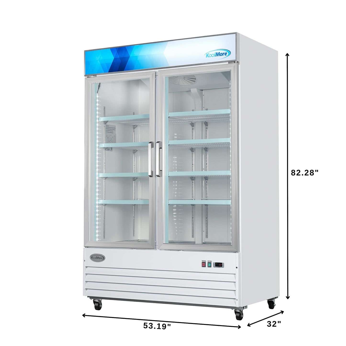 KoolMore 53 in. Commercial Two Glass Door Display Upright Freezer Merchandiser in White 45 Cu. Ft. (MDF-2GD-45C-WH)