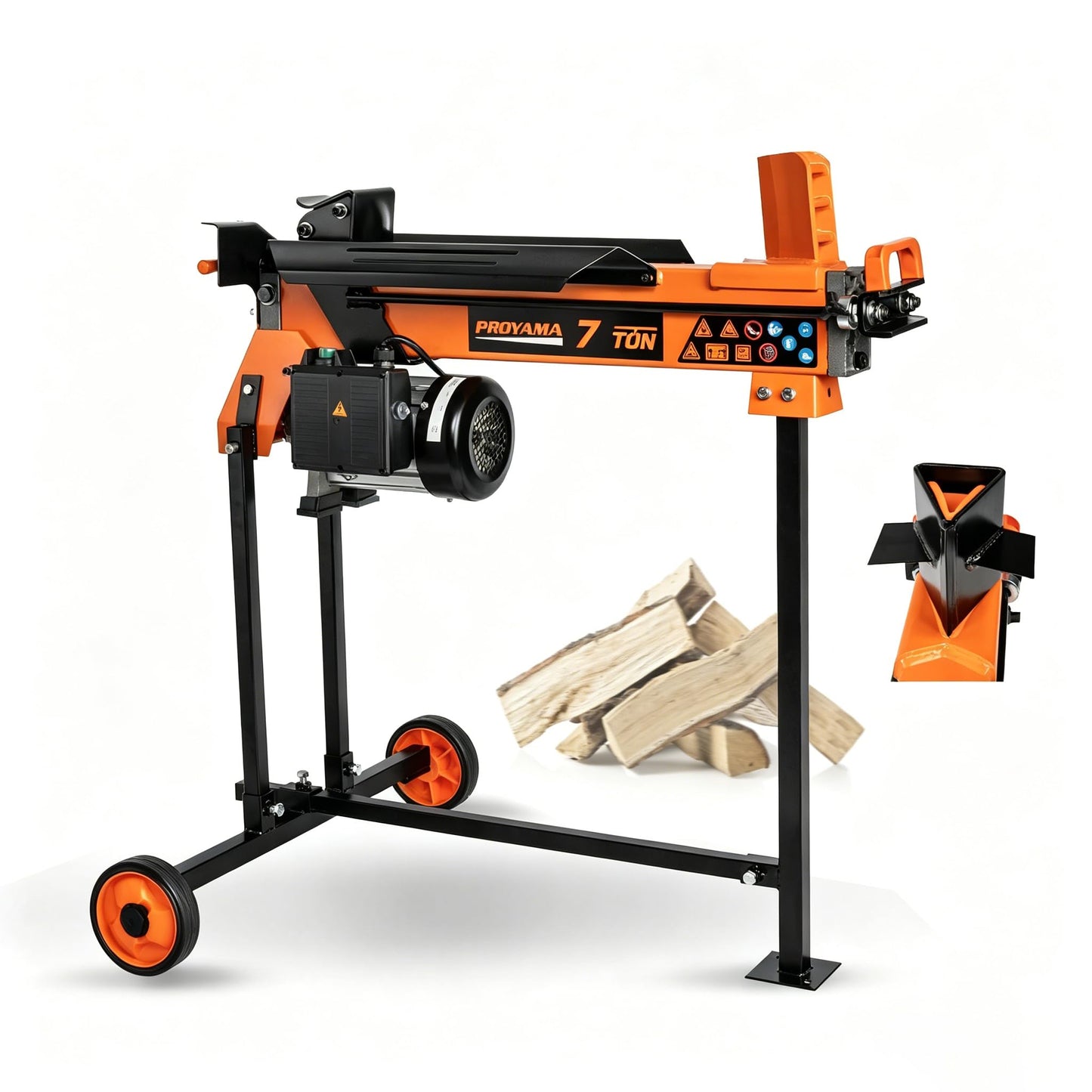 PROYAMA Log Splitter 7 Ton with Stand, Wood Splitter Electric Powered, Hydraulic Ram, Firewood Splitting Machine Black Stand Wood Splitter