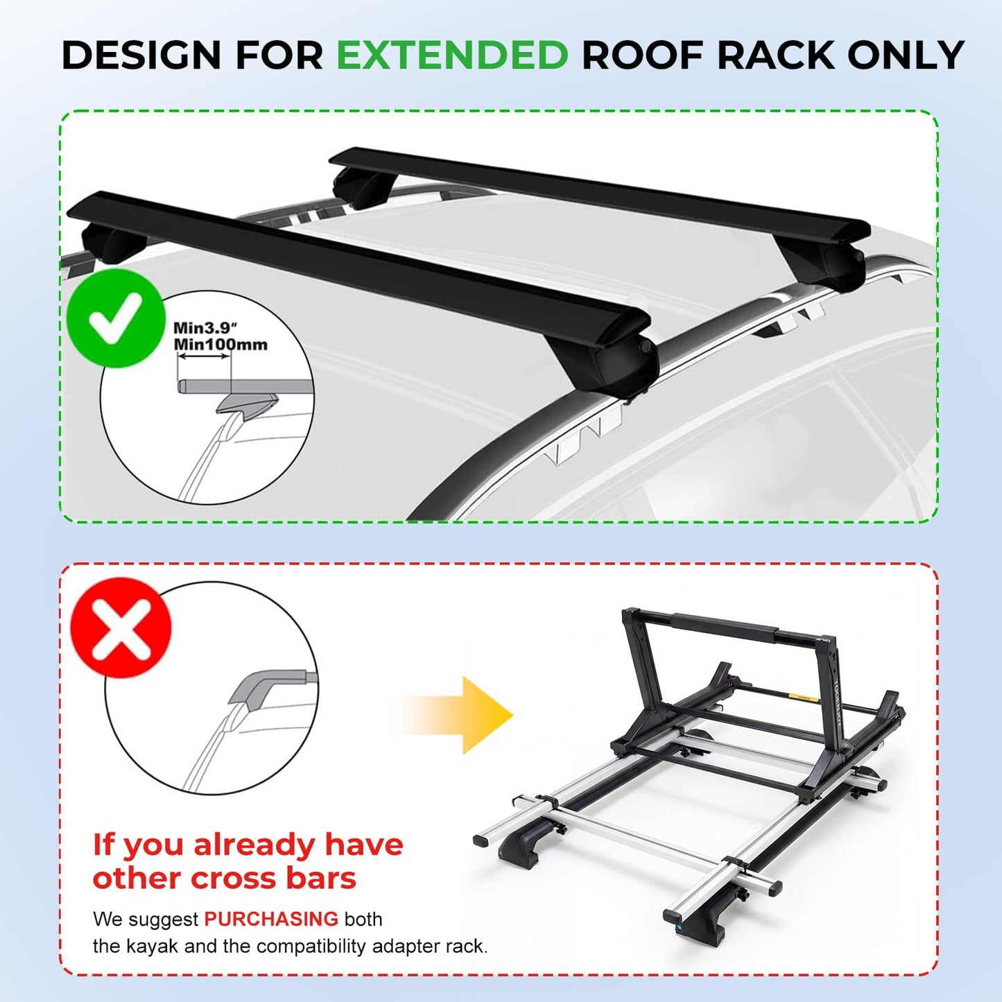 TOOENJOY Heavy-Duty Kayak Lift Assist Roof Rack, 100 LBS Capacity Kayak Canoe Rooftop Loader, Elevating Assist System for Easy Loading, Black