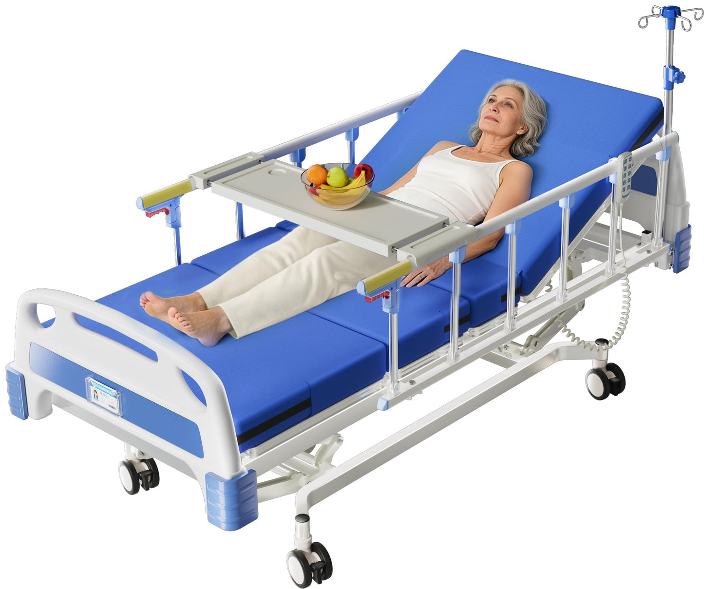 HaiyoHBED 4 Function 600LBS Full Electric Hospital Bed, Beds for Home Use, Special Needs Medical Bed for Seniors with Mattress, Adjustable Hospital, Frame IV Pole, Medical Equipment Beds