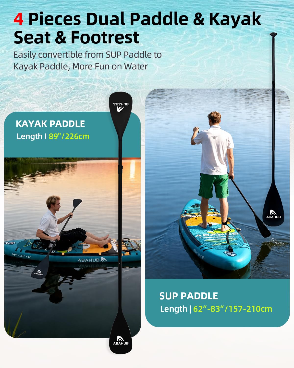 Abahub Inflatable SUP, Wide 10'6" x 31"/34" iSUP,Dark Green Standup Paddleboard with Adjustable SUP Kayak Paddle, for Yoga, Paddle Board, Kayaking, Surf, Canoe, Fishing