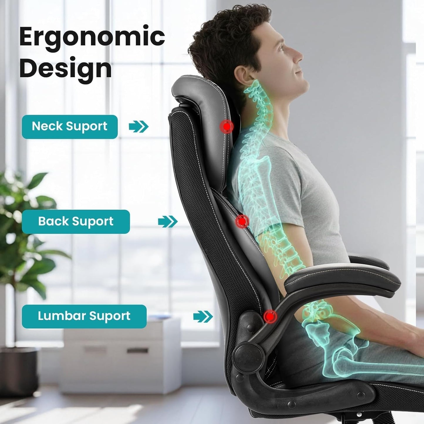 Oversized Executive Office Chair - 400LBS Heavy Duty, High Back Ergonomic Desk Chair with Adjustable Headrest/Lumbar Support, PU Leather Computer Chair for Long Hours (Home/Office/Gaming)，Gray