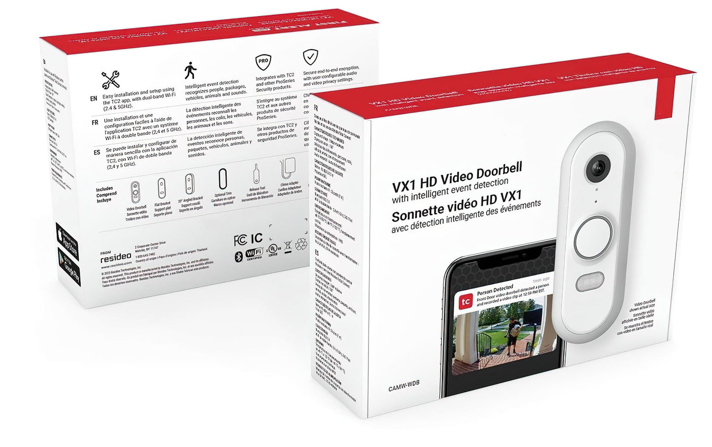 CAMW-WDB Model VX1 Video Doorbell; 2-Way Interactive Audio; High-Resolution 5MP Sensor with WDR; Dual-Band Wi-Fi Connectivity; Built-in LED Spotlight and Siren; 16VAC to 24VAC