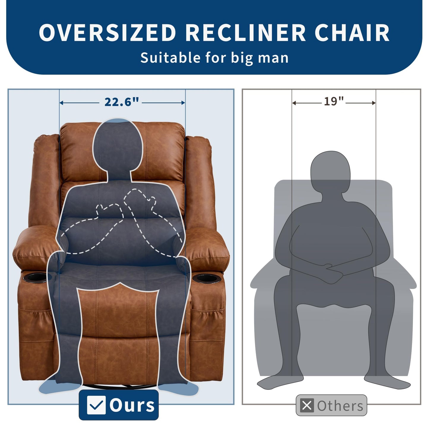 Rocking Recliner Chair for Adults PU Leather Wide Upholstered Glider Recliner with Cup Holder Deep Seat Single Sofa Rocker Chair for Nursery Living Room