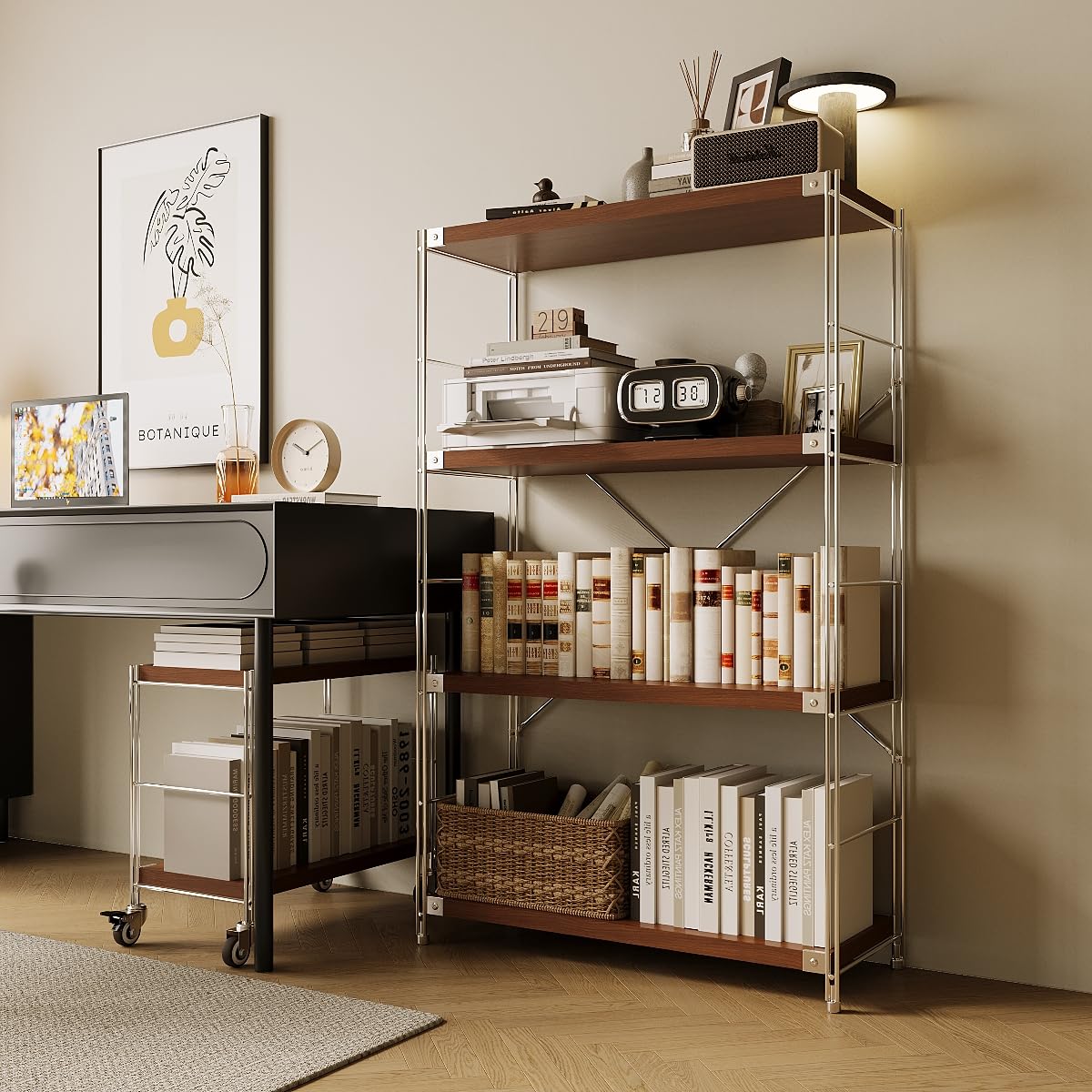 Achene 4-Tier Industrial Bookshelf, Storage Bookcase for Living Room, Bedroom, Home Office, and Kitchen, 11.81"x31.5"x51.18" Inches (Walnut, 4T32IN)
