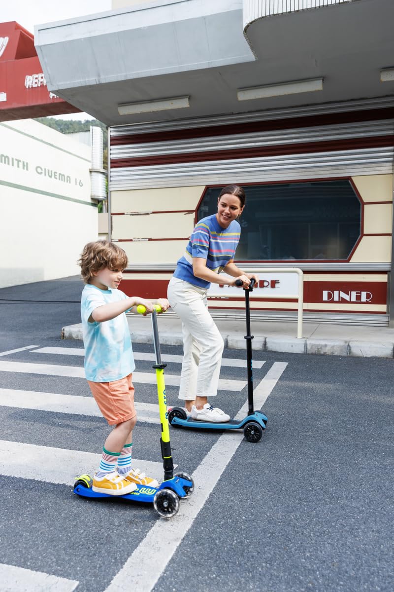 Micro Kickboard | Maxi Foldable LED Kids Scooter for Ages 5-12 | Children up to 110 lbs | 3 Wheel Lean-to-Steer Design | Adjustable T Bar | Smooth Ride, Motion Activated PU LED Wheels | Swiss Design