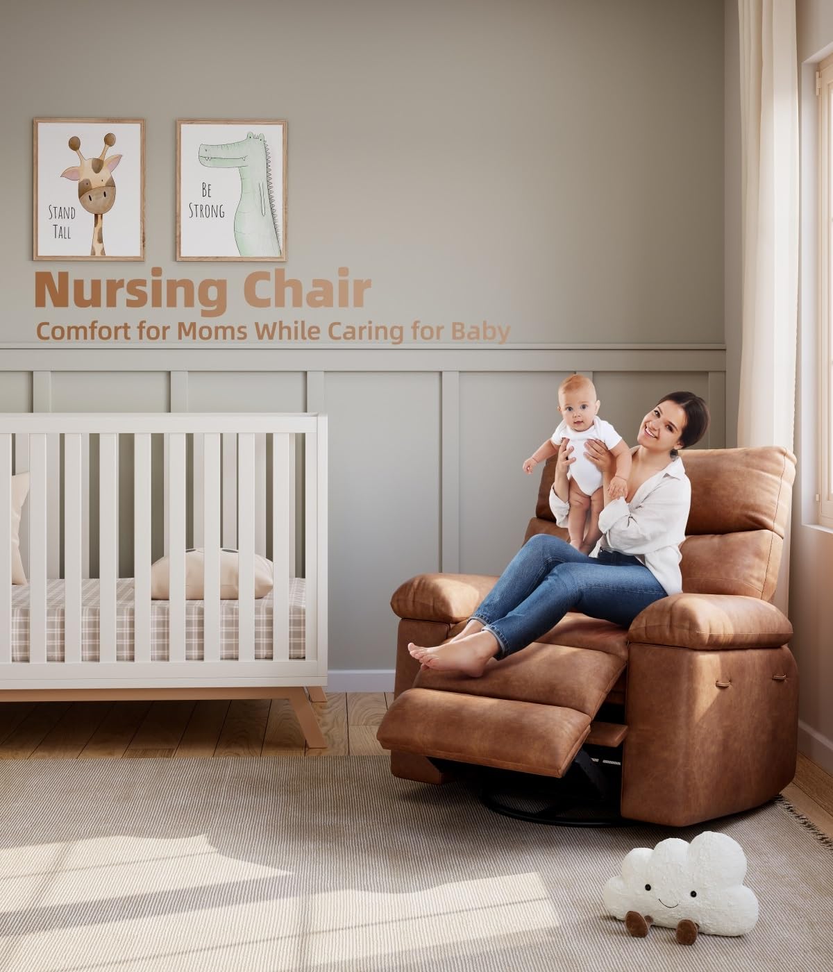 GarveeHome Oversized Recliner Chairs with Heat and Massage - 360° Swivel Lazy Boy Recliner Chair for Adults- Manual Rocking Chair with Remote Control for Living Rooms, Bedrooms and Nurseries - Coffee