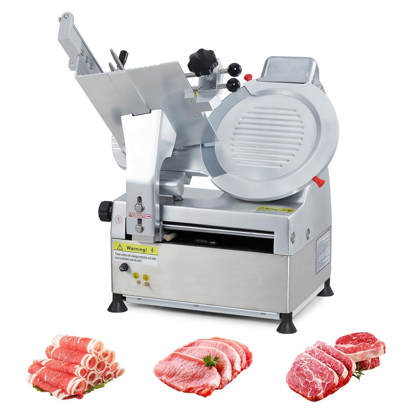 Commercial Electric Meat Slicer, 12" Steel Blade, 550W Dual Motors, 0–14mm Adjustable Thickness, Built-in Sharpener, Heavy Duty Automatic Food Slicer for Meat, Bread, Frozen Foods, YQR-300